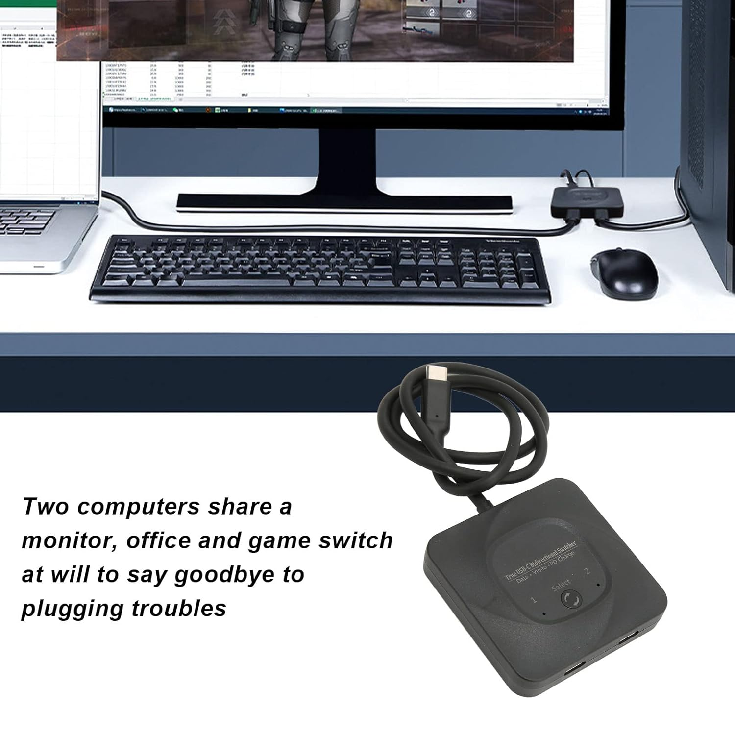 2 in 1 Out USB C Bi Directional 8K USB C KVM 1 in 2 Out, 10Gbps Data Transfer, PD 100W Charging, Type C KVM with Indicator for Share Monitor image number 1