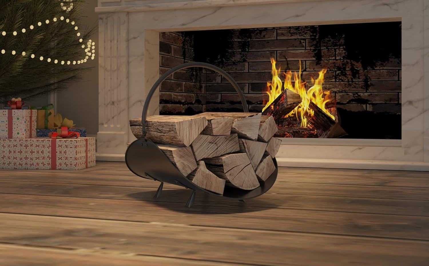 Black Log Holder Indoor and Outdoor Firewood Rack Hearth Basket image number 5