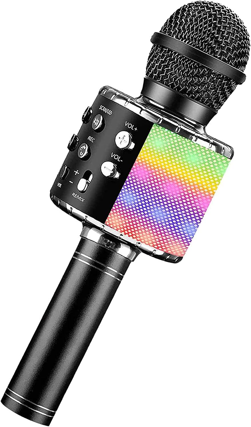 Karaoke Bluetooth Wireless Microphone, 5-In-1 Portable Handheld Karaoke Mic Speaker Player with Colorful LED Lights for Kids Adults Party, Home KTV Player, Compatible with Android & Ios Devices (Purple)