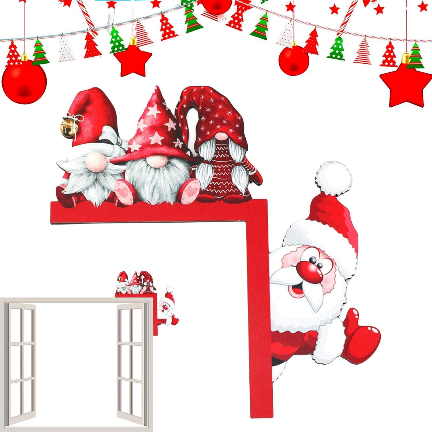 Christmas Door Corner Frame Decorations, Cute Corner Decoration Frame Sign Wooden Santa Gnome Decor, Funny Festival Ornament Door Decoration for Dorms Living Rooms Homes Bedrooms Borato image number 5
