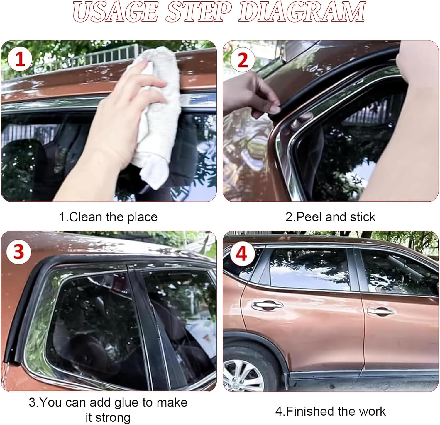 J Shape RV Rain Gutter, 2.5 M Self-Adhesive Backing, PVC Drip Guides, Roof Rain Diversion Strips for Vehicle, Truck, RV, Boat, Car, Van, Door, RV (Black, 2.5M) image number 5