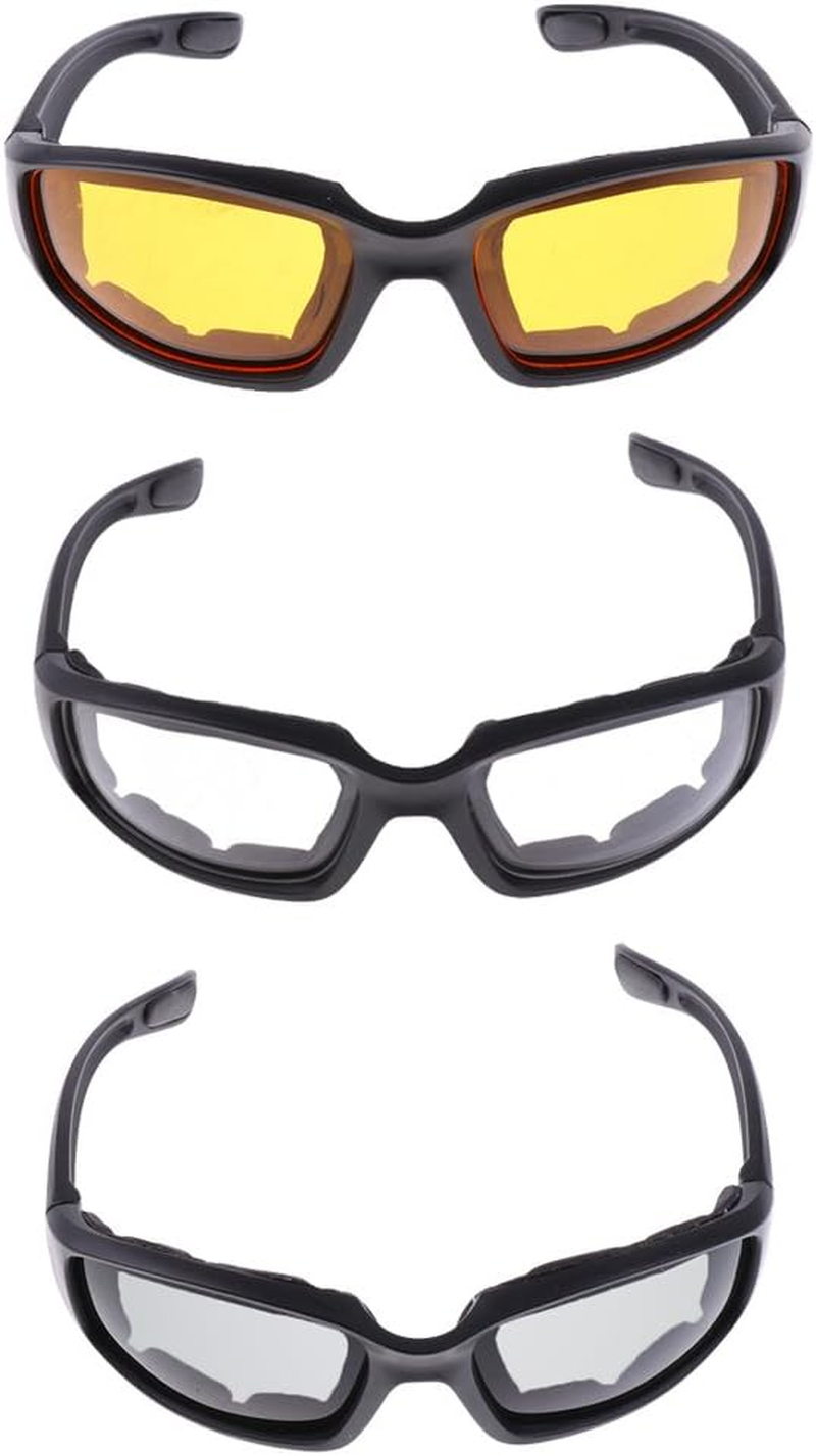Blesiya 3 Pair Combo Motorcycle Riding Glasses Wind Resistant Padded Comfortable
