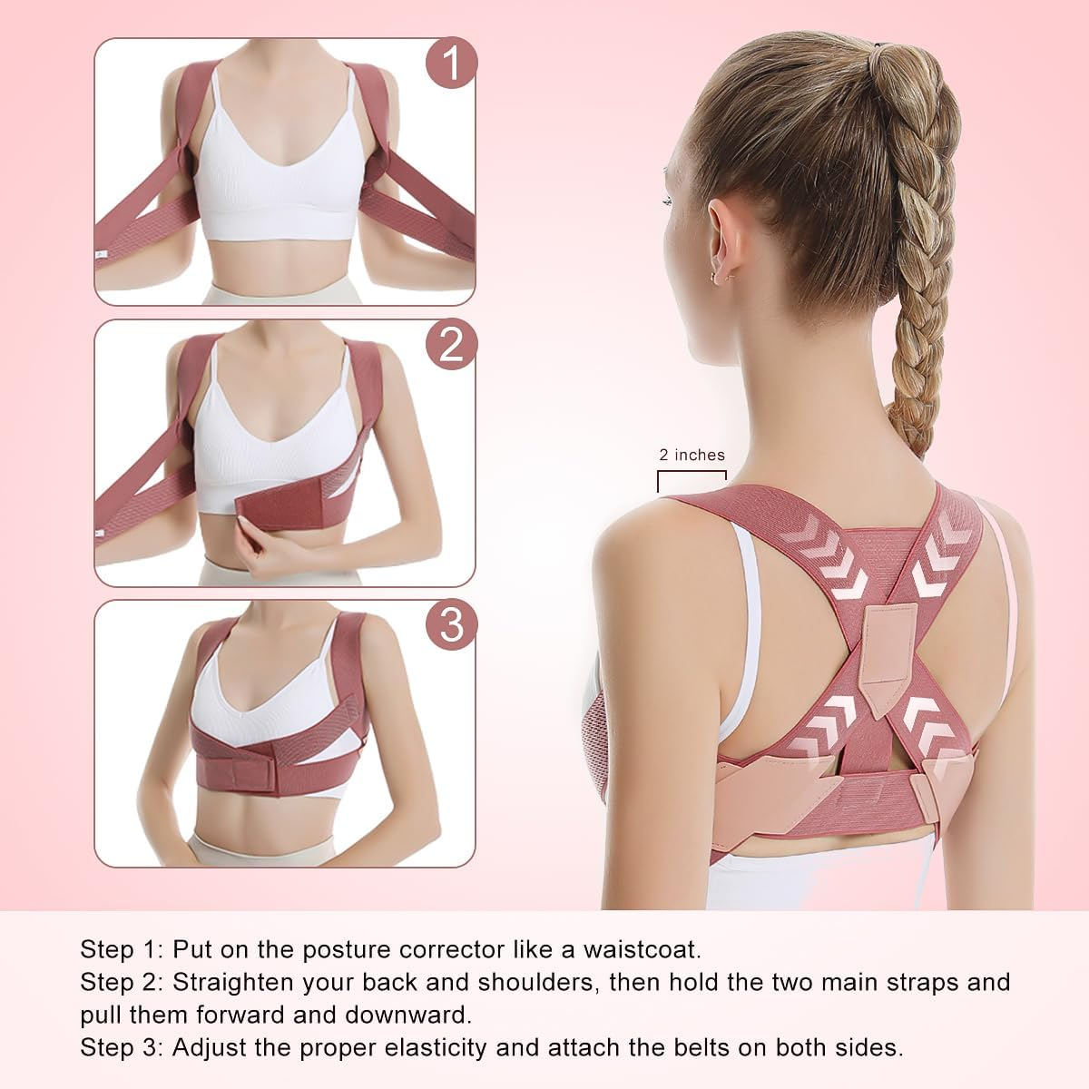 Posture Corrector, Back Brace Posture Corrector, Posture for Women, Adjustable Back Straightener, Breathable, Improve and Neck, Back, Shoulder Pain Relieve, M image number 5