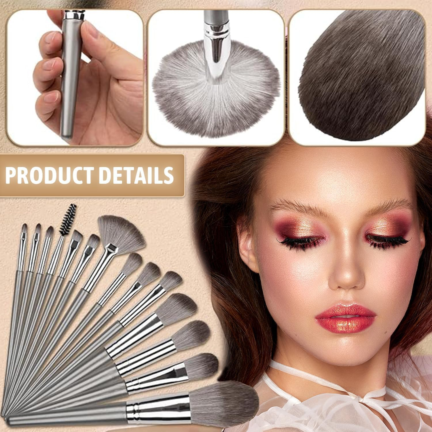 Makeup Brushes, 13Pcs Makeup Brush Set Premium Synthetic Foundation Brush Face Contour Brush Blending Face Powder Blush Concealers Brush Make up Brushes Set (Grey) image number 1