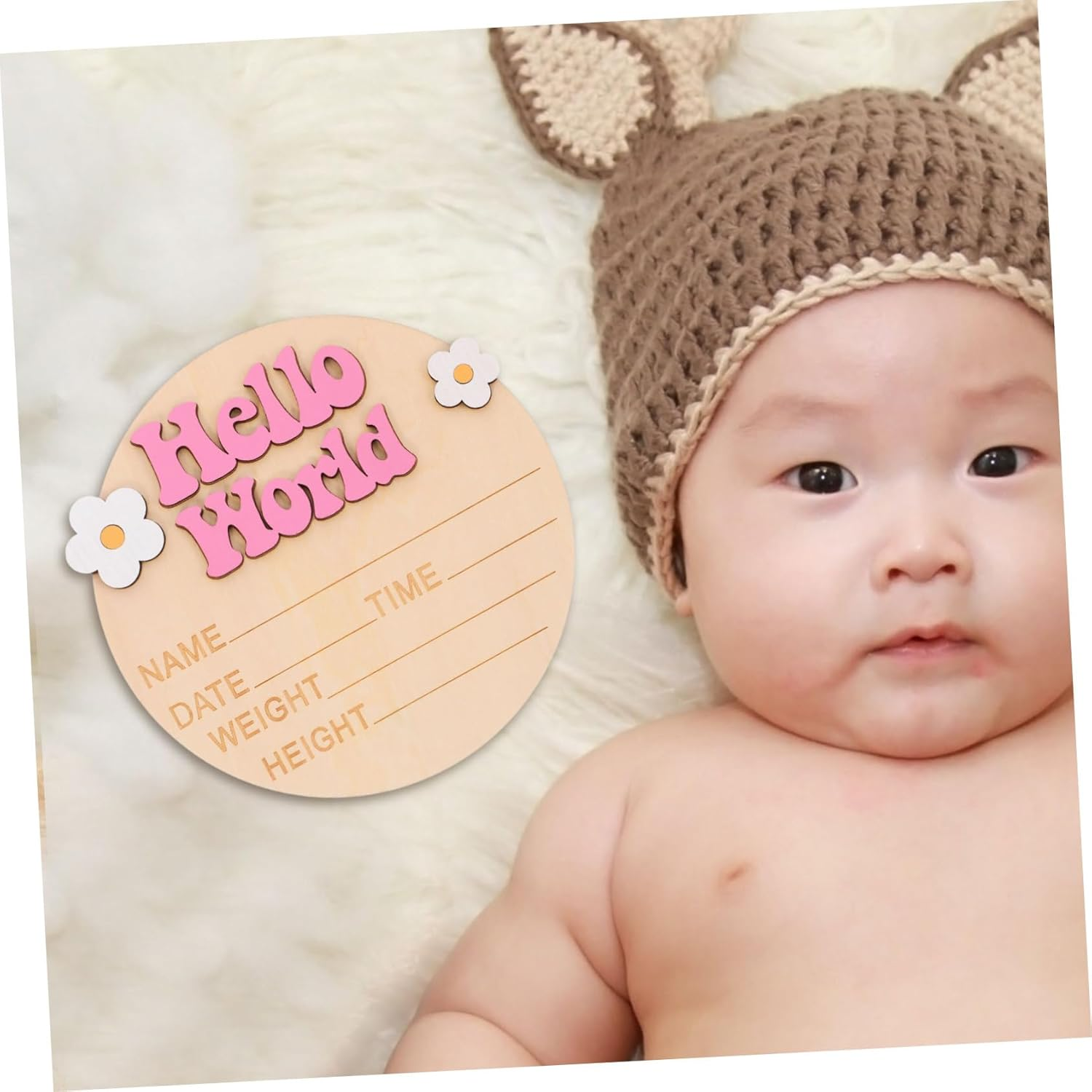 Birth Announcement Name Sign Wooden round Newborn Milestone Card Photo Prop for Hospital Welcome Records Baby Name Birth Details - Multi image number 3