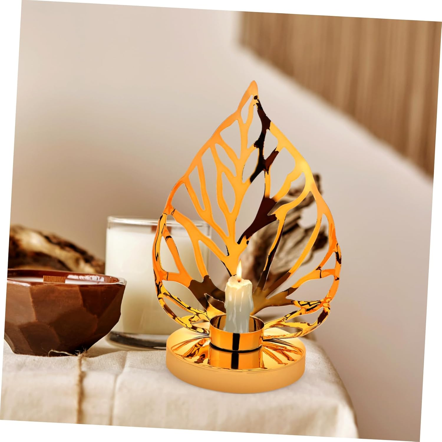 Yardenfun Leaf Shape Metal Candlestick Holder Decorative for Parties Weddings Tabletop Candle St image number 3
