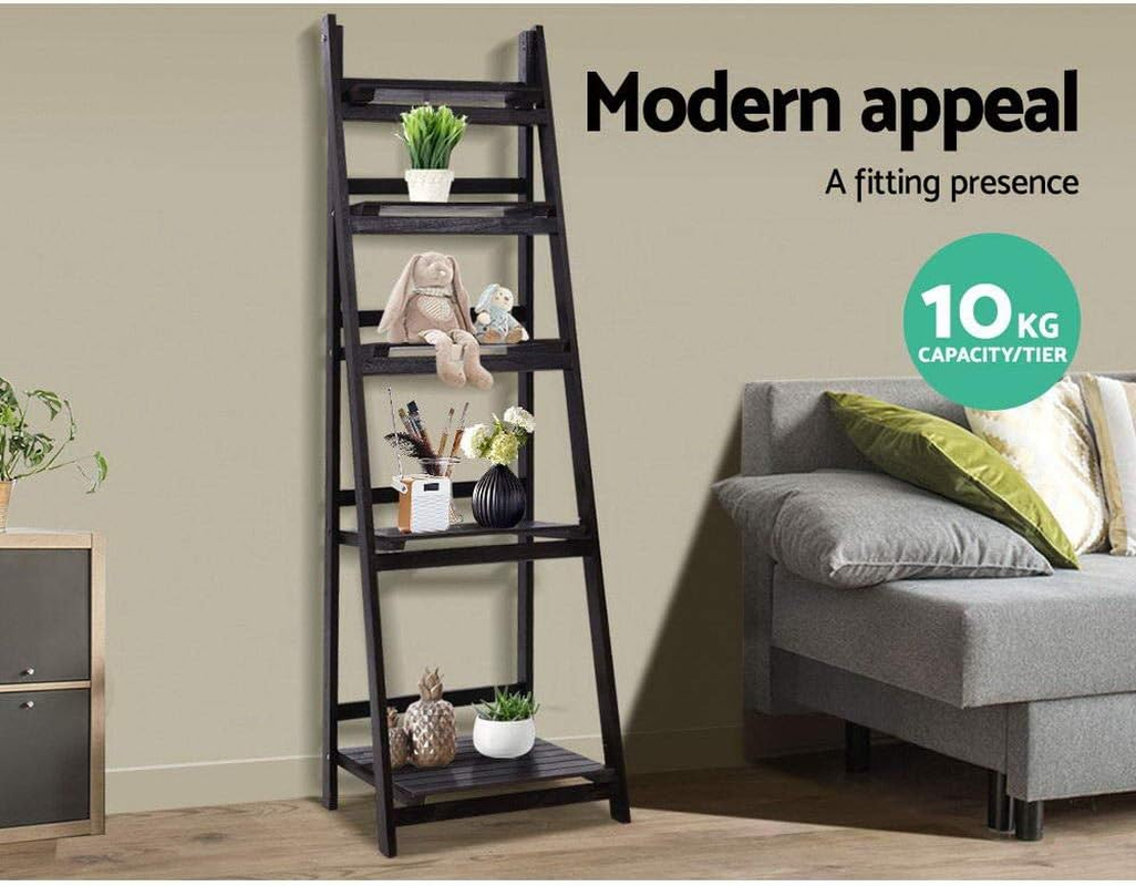 Artiss Bookshelf, 5 Tier Display Corner Wall Ladder Shelves Bookcase Bookshelves Storage Rack Plant Stand Home Living Room Bedroom Office Furniture, Wall-Mounted 140Cm Height Black image number 6