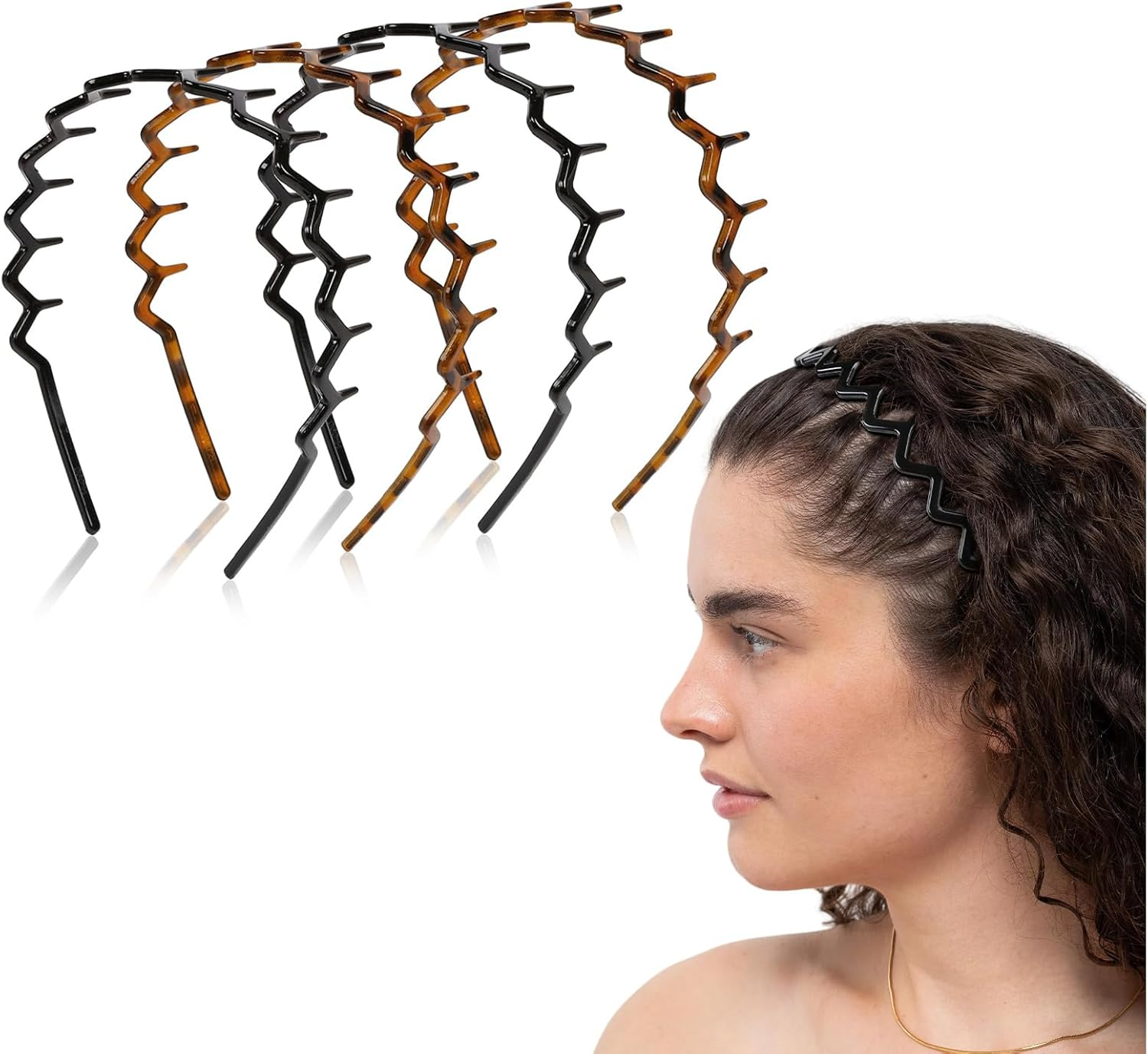 TELAIN Pack of 4 Zigzag Headbands for Women, Teenage Girls and Men - Thin Plastic Hair Bands with Teeth, Non-Slip Black Comb Hair Bands image number 6
