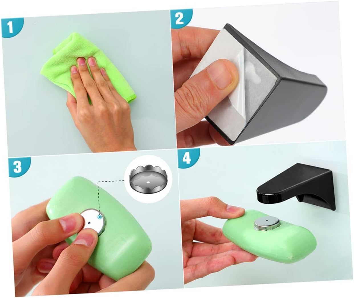 COMPUKAS Magnetic Soap Holder 2Pcs Frosted Black Wall Attachment Soap Storage Suitable for Bathroom and Shower Easy to Install