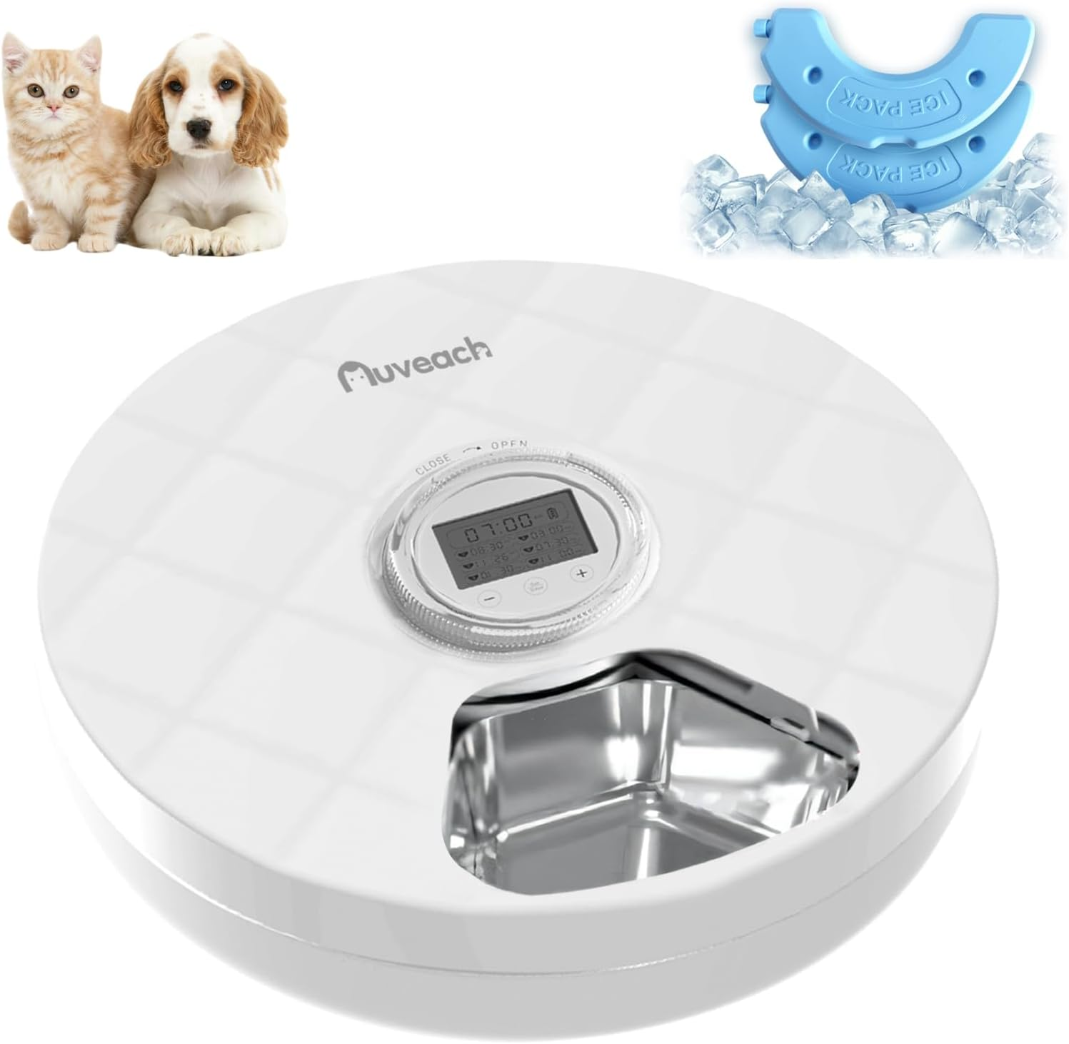 Automatic Cat Feeder for Wet/Dry Food, Auto Pet Feeder with Stainless Steel Tray, 6 Meals Cat Food Dispenser with 2 Ice Packs for Cats & Small Dogs image number 3