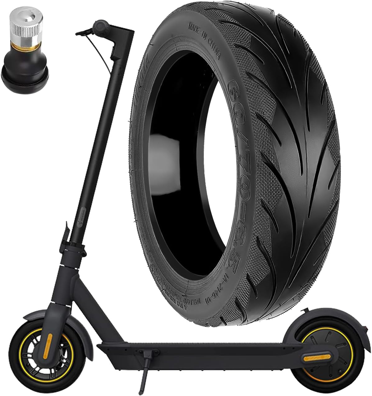 Prodroam 10 Inch Tyre Tubeless 60/70-6.5 for Segway Ninebot Max G30 G30D 2 G30E 2 G30P G30LP Electric Scooter Replacement Tyres Front Rear with Valve, No Self-Healing (Yellow Stripes, 2 Pieces)