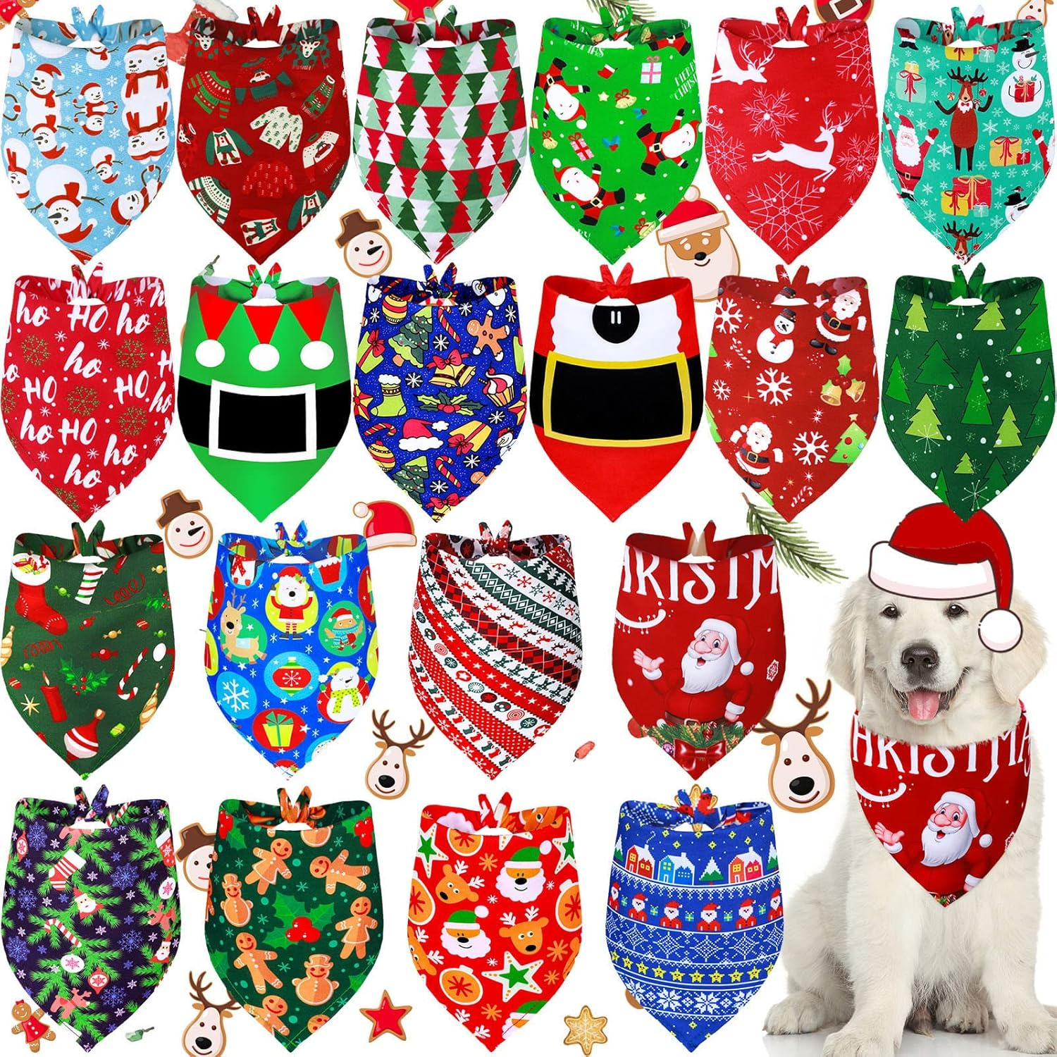 Weewooday 20 Pieces Christmas Dog Bandanas for Dogs Santa Claus Christmas Tree Triangle Pet Bib Adjustable Pet Bandana Soft Doggy Kerchief Accessories for Pet Costume Accessories Decor image number 4