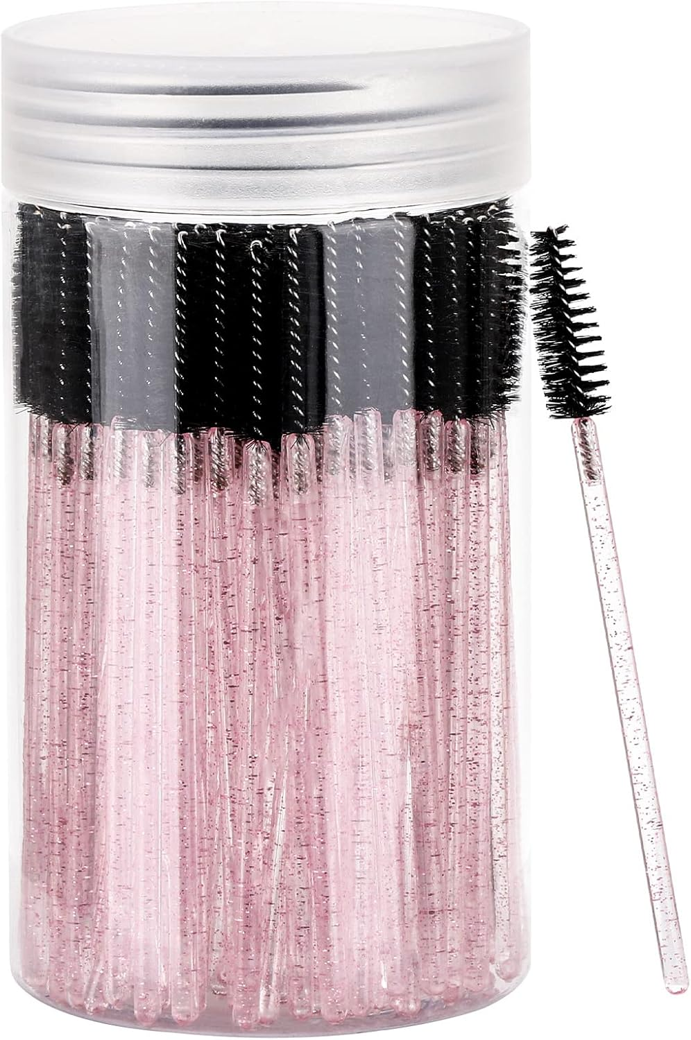100 Pcs Disposable Mascara Wands, Lash Brushes with Container, Crystal Eyebrow Spoolies Brush for Eyelash Extensions (Pink, Hotpink)