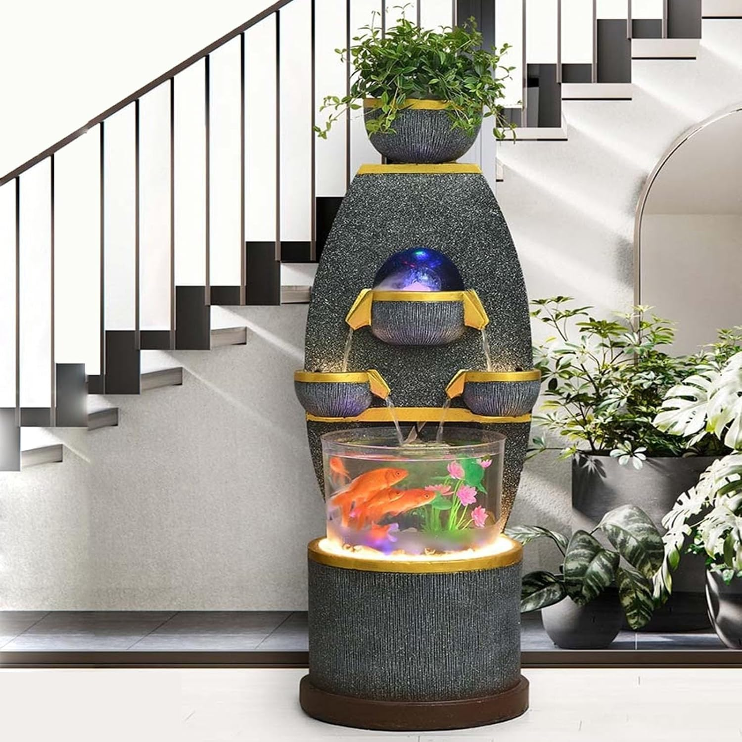 Outdoor Fountain Water Fountain with Fish Tank and Atomiser- Circulating Fountain-Peaceful and Relaxing Sound - Waterfall for Home and Office Decoration(Large) image number 4