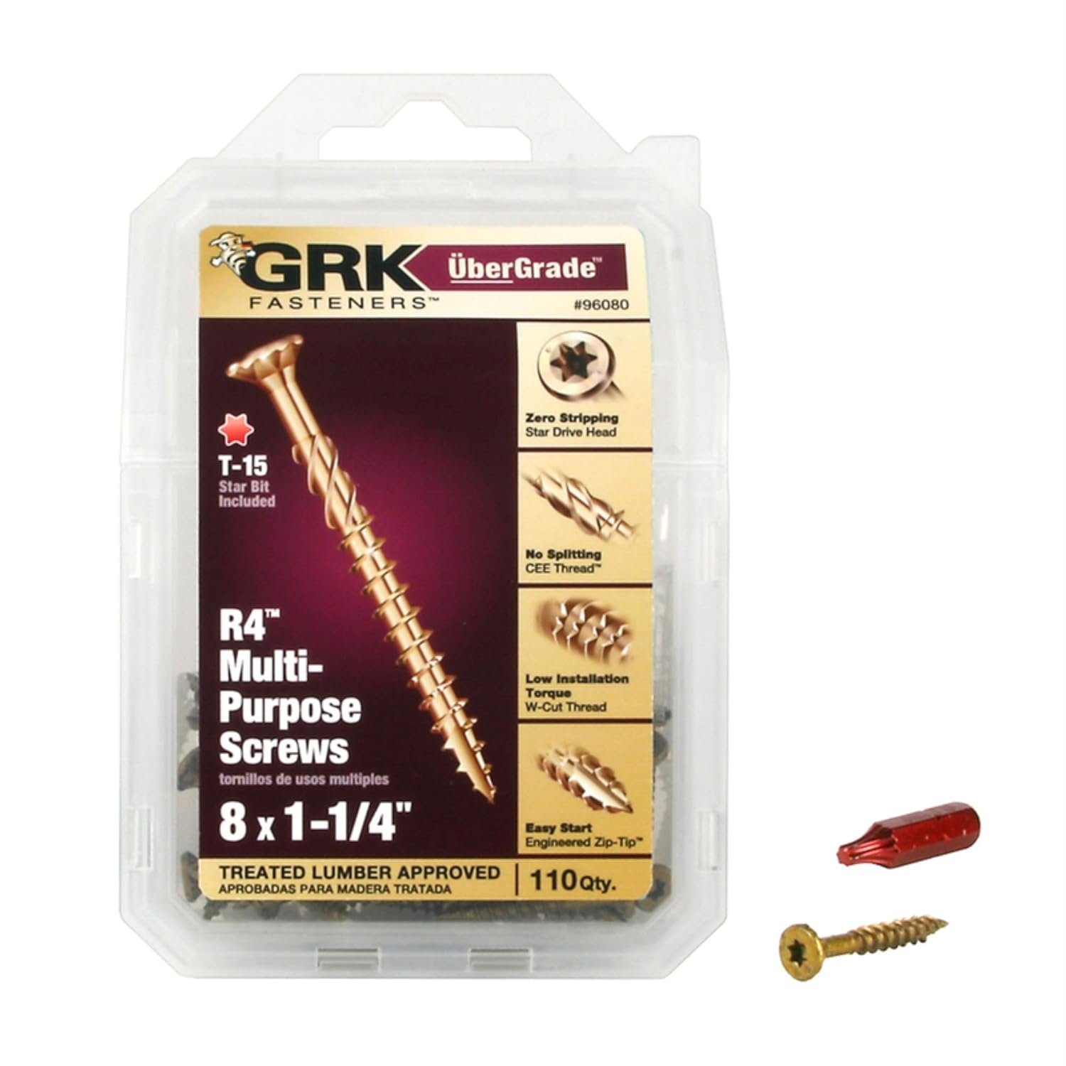 GRK 96080 R4#8 by 1-1/4-Inch Screws, (110 per Pack)