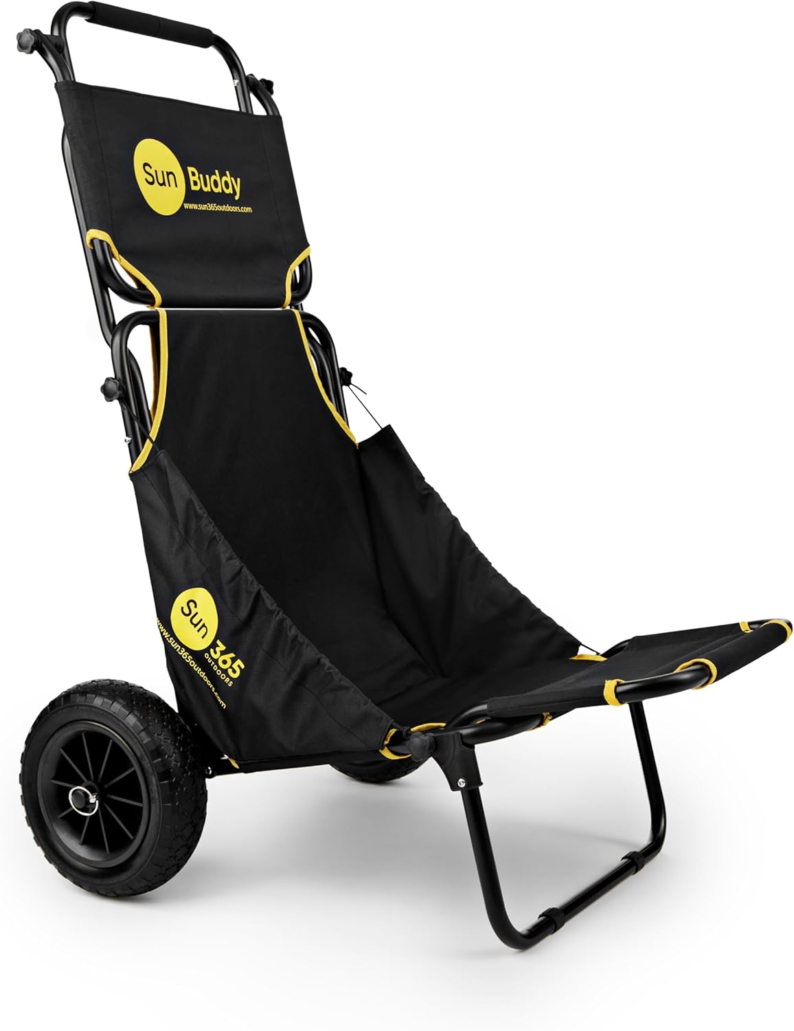 Sun Buddy Foldable Beach Fishing Trolley Cart Chair, All Terrain Balloon & Puncture Proof Wheels, Sun Canopy, Luggage Rack & Cargo Net, 90Kgs/200 Lbs Picnics, Sporting Events, Outdoors (Red) (Black)