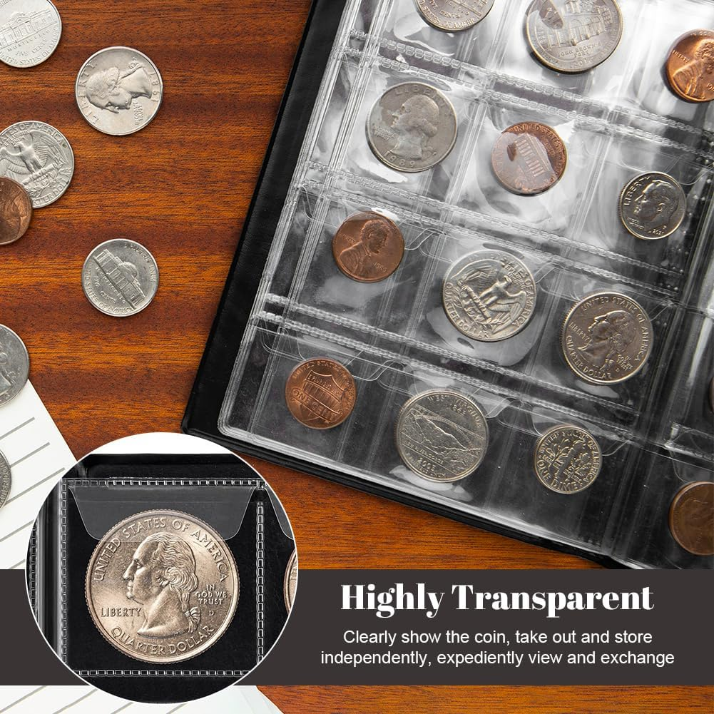 Coin Collection Book 240 Pockets Coin Album Coins Display Storage Case for Coins, Pennies, Quarters, Badges, Stamp (Black) - Black image number 2
