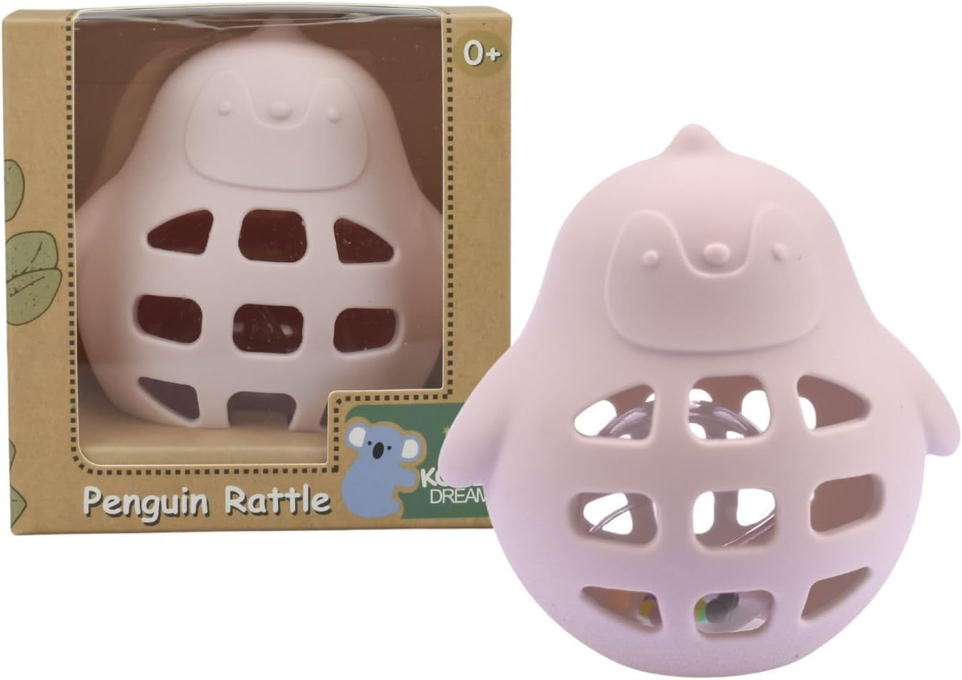 Koala Dream -CA3018B Silicone Penguin Rattle Pink: Baby Teething Toy with Gentle Rattle Sound, Non Toxic, Easy Clean Infant Sensory Development Toy image number 1