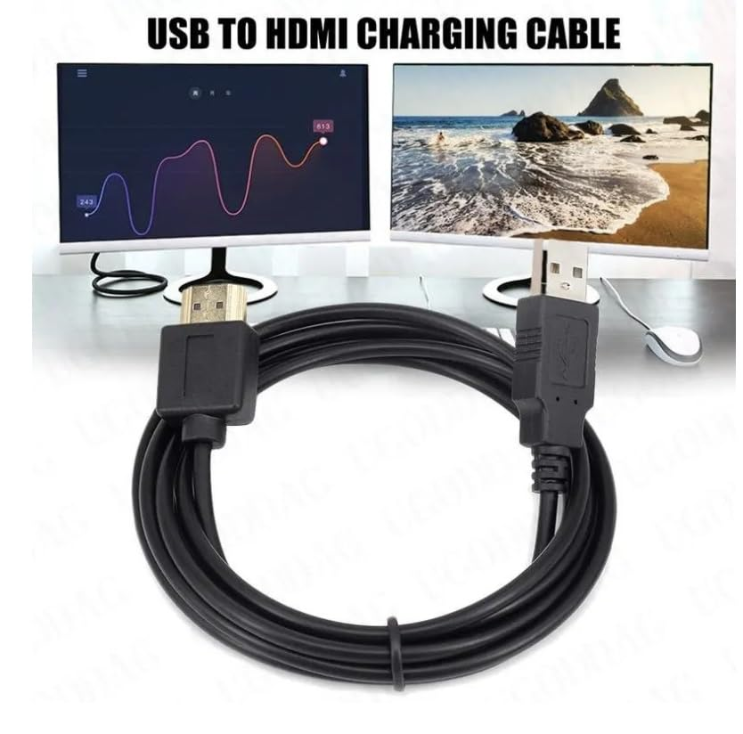 Liyquint USB to HDMI Cable 0.5M, USB 2.0 to HDMI Male Adapter with External Power Supply for Laptop, PC, Smart TV, Monitor, Projector & More HD Display Devices (Black) image number 3