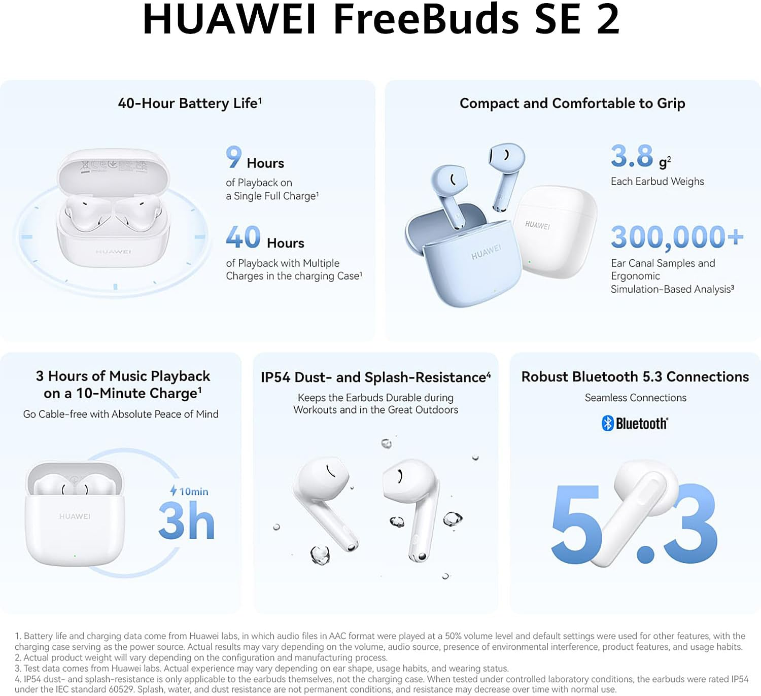 HUAWEI Freebuds SE 2 Wireless Headphones, White, Bluetooth, up to 40 Hours Battery Life, Lightweight and Comfortable, Balanced Sound, AU Version image number 3