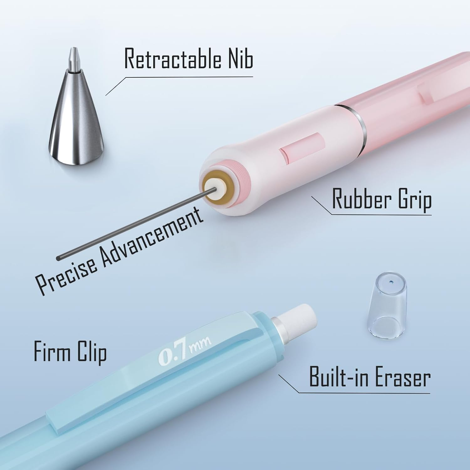 Four Candies Pastel Mechanical Pencil Set - 6PCS 0.5 Mm & 0.7Mm Pencils with 360PCS HB #2 Lead Refills, 3PCS Erasers and 9PCS Eraser Refills, Cute School Supplies Stuff for Student Writing Drawing image number 3