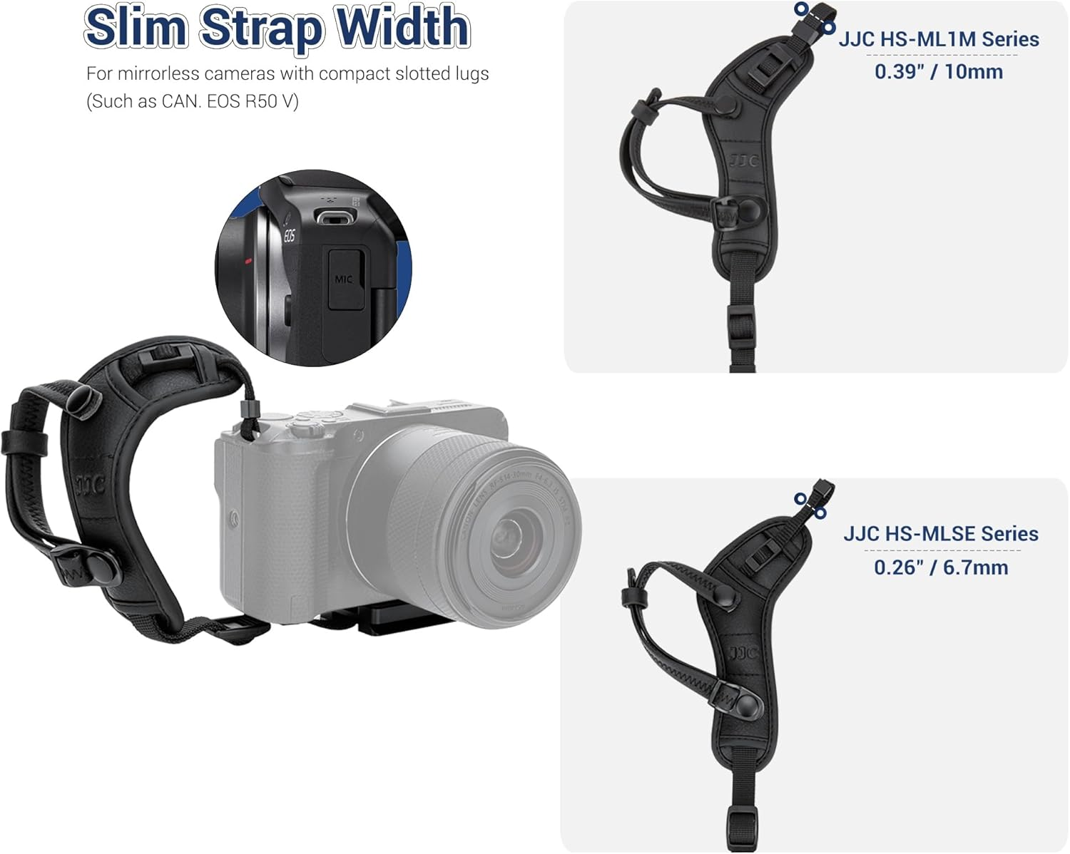 Camera Hand Wrist Grip Strap with Arca Quick Release Plate for Canon EOS R50 R50 V R100 R7 R10 M50 Mark II for Fuji GFX 100 II Coolpix P1100 Lumix S5IIX S9 & More Camera with Small Strap Lugs - Black image number 1