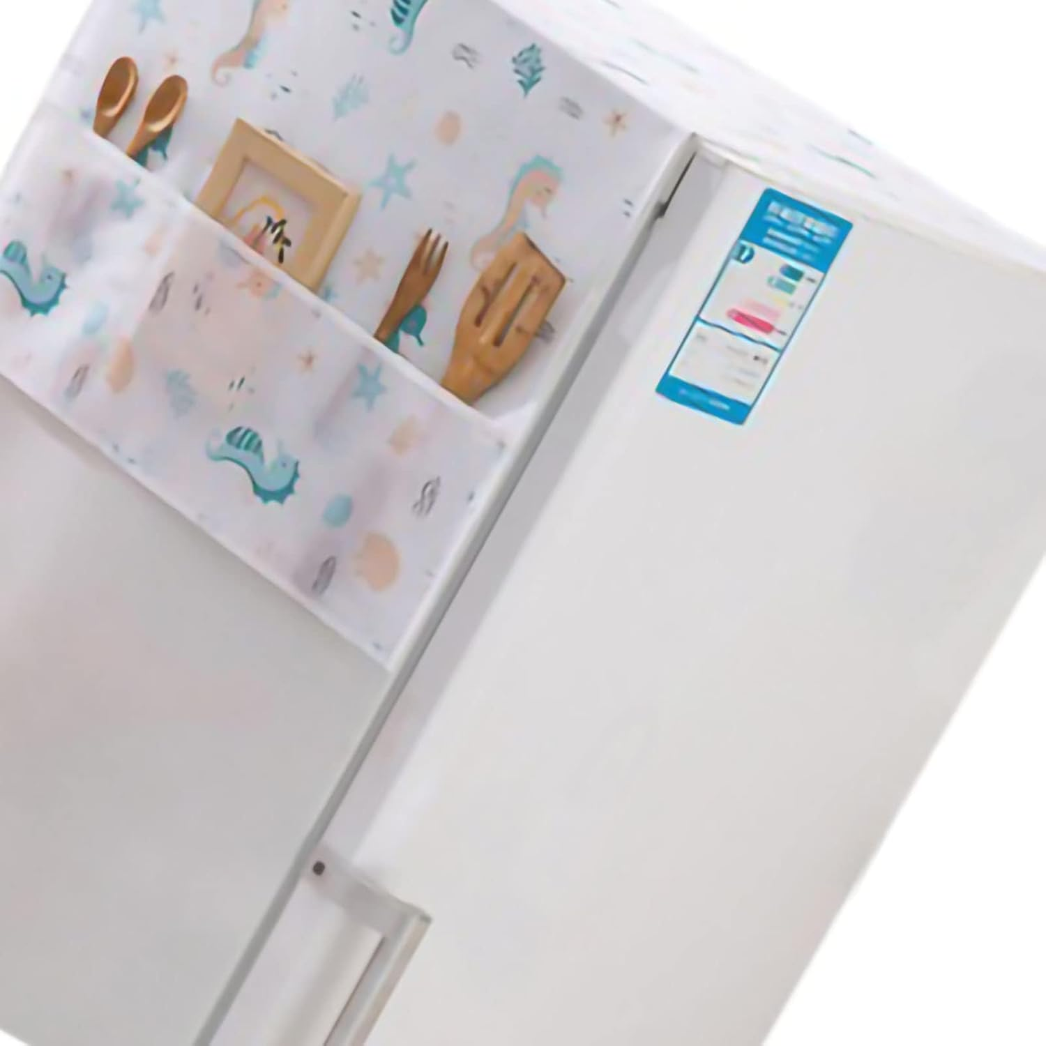 Dust-Proof Refrigerator Cover, 130X55Cm Washing Machine Top Protector with Side Storage Bags Water and Oil Proofing Washing Machine Cover for Home and Kitchen(Seahorse) - Rabbits image number 1
