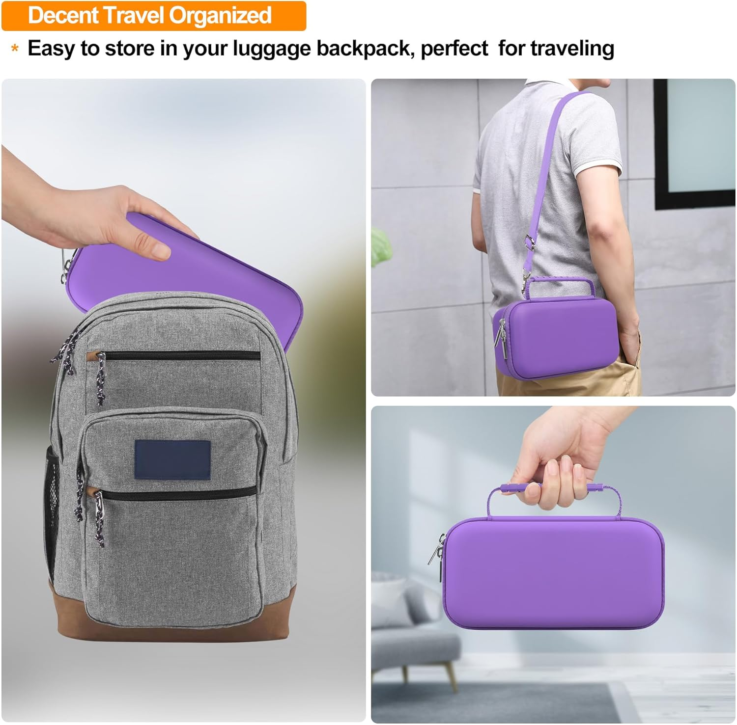 Elonbo Hard Case for SCRIB3D P1 3D Printing Pen/For 3Doodler 3D Pen Set for Kids, 3D Pen Case Travel Holder with Shoulder Strap, Mesh Pocket Fits Pen Filament, Charger and Cable, Purple (Case Only) image number 1