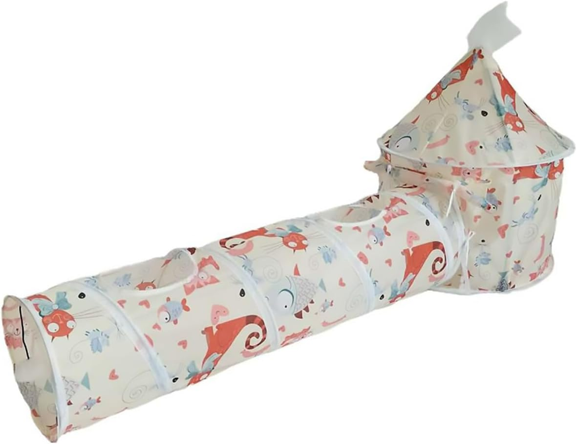 AIMALL Foldable Cat Tunnel and Tent Set 17.7X25.2 in Tent with 9.8X37In Tunnel Polyester Indoor Playhouse for Kittens Sleeping Crawling Drilling Interactive Cat Toy
