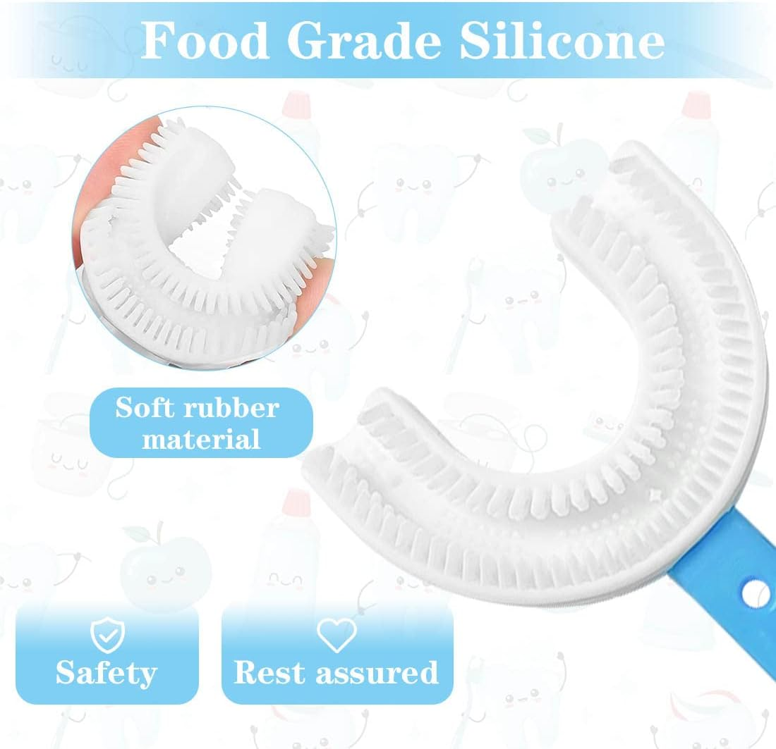 4 Packs Kids U Shaped Toothbrush Whole Mouth with Silicone Bristles Massage Childrens Tooth Brush, 360&deg; All-Round Oral Cleaning, U-Shaped Training Toothbrushes for Kids (6-12 Years Old) image number 3