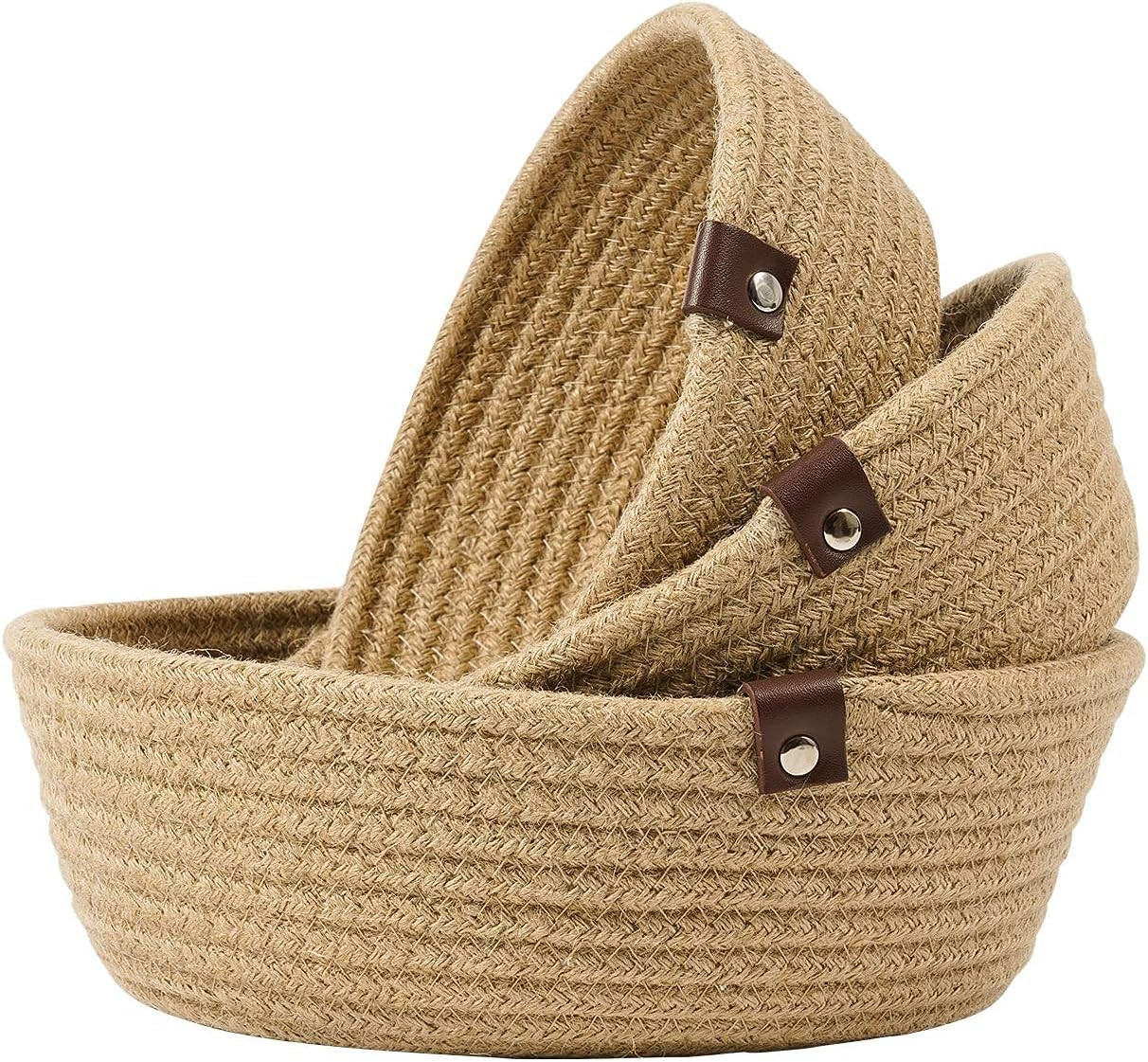 3 Piece Set of Small Basket Cotton Rope Basket Woven Storage Basket for Kids Home Decoration, 100% Cotton Basket Organizer Tabletop Basket Container (BN)