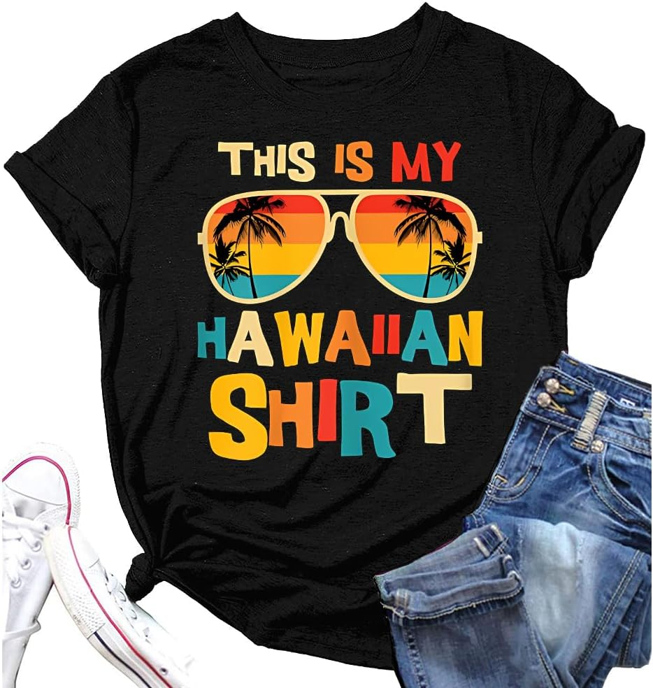 Hawaiian Glasses Palm Tree Print T Shirt for Summer