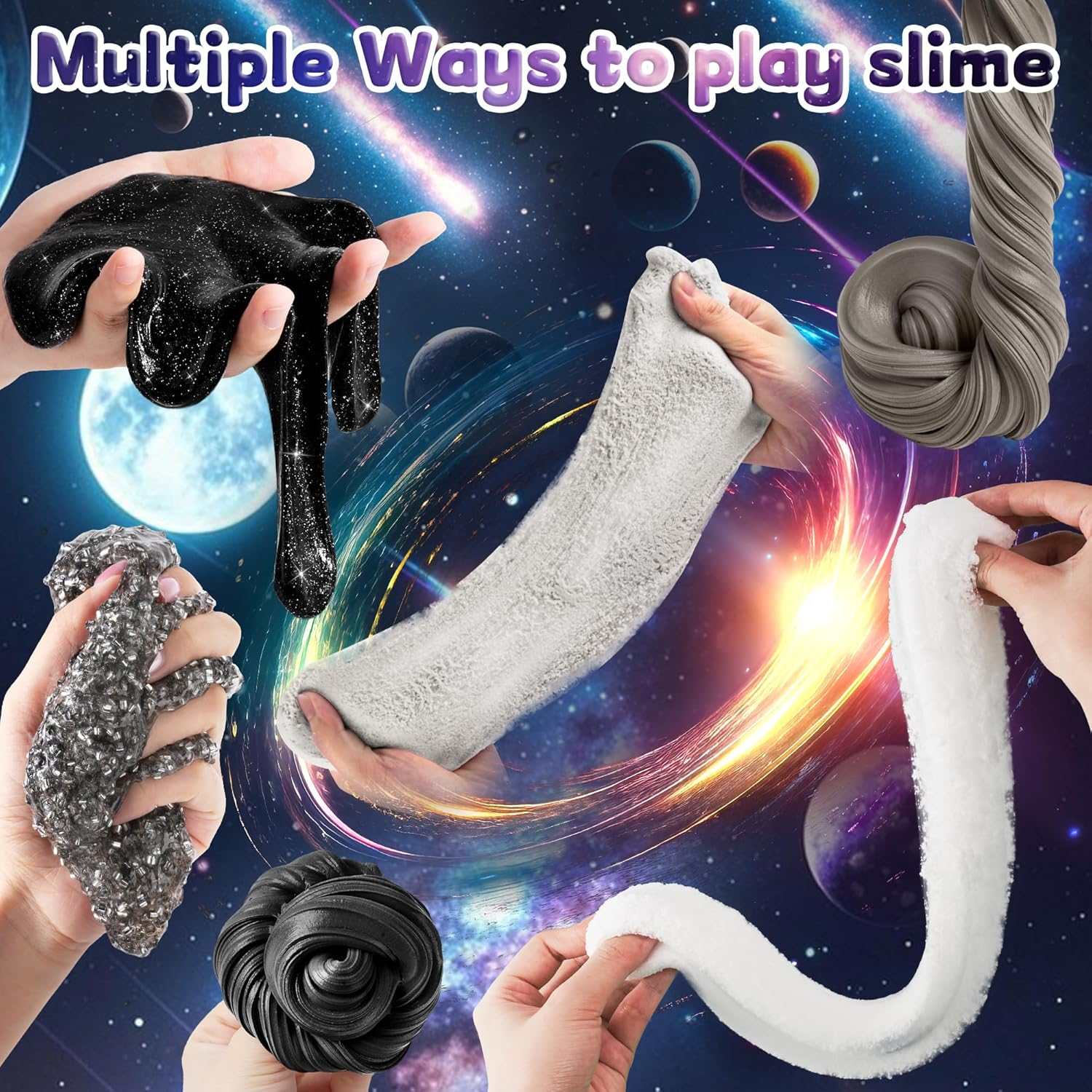 6 Packs Galaxy Slime Kit - Cloud Slime, Butter Slime & Clear Space Slime for Kids with Slime Add-Ins, 360Ml Slime Kit for Boys & Girls Birthday Halloween Christmas Easter Party Favors (Galaxy) - Galaxy image number 4