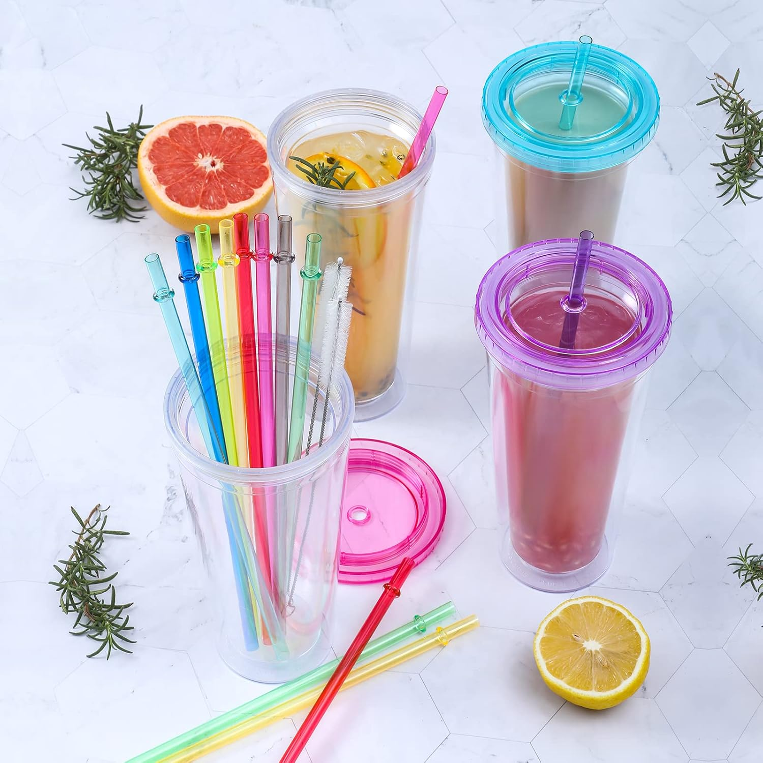 24 PCS, Reusable Straws with 4 Brushes, 10.5" Long Tritan Hard Plastic Straws, 12 Colors Translucent Replacement Drinking for 16OZ-32 OZ Tumblers, Cups, Jars, Stanley, YETI, Starbucks, BPA Free image number 2