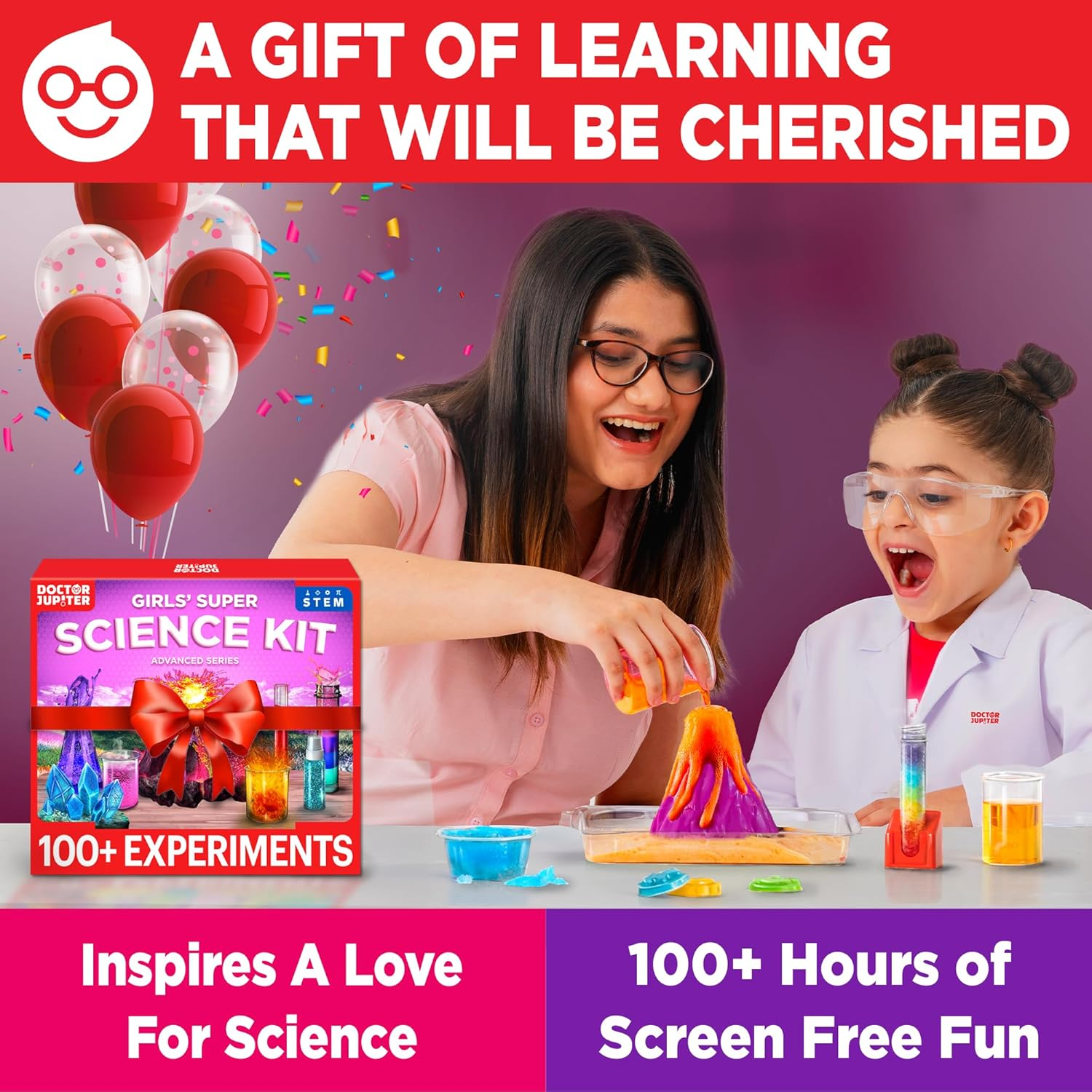 Doctor Jupiter Girls Super Science Kit for Kids Ages 6-8-10-12 | Easter, Birthday Gift Ideas for 6,7,8,9,10,11,12 Year Old Girls | STEM Learning & Educational Toys with 100+ Experiments