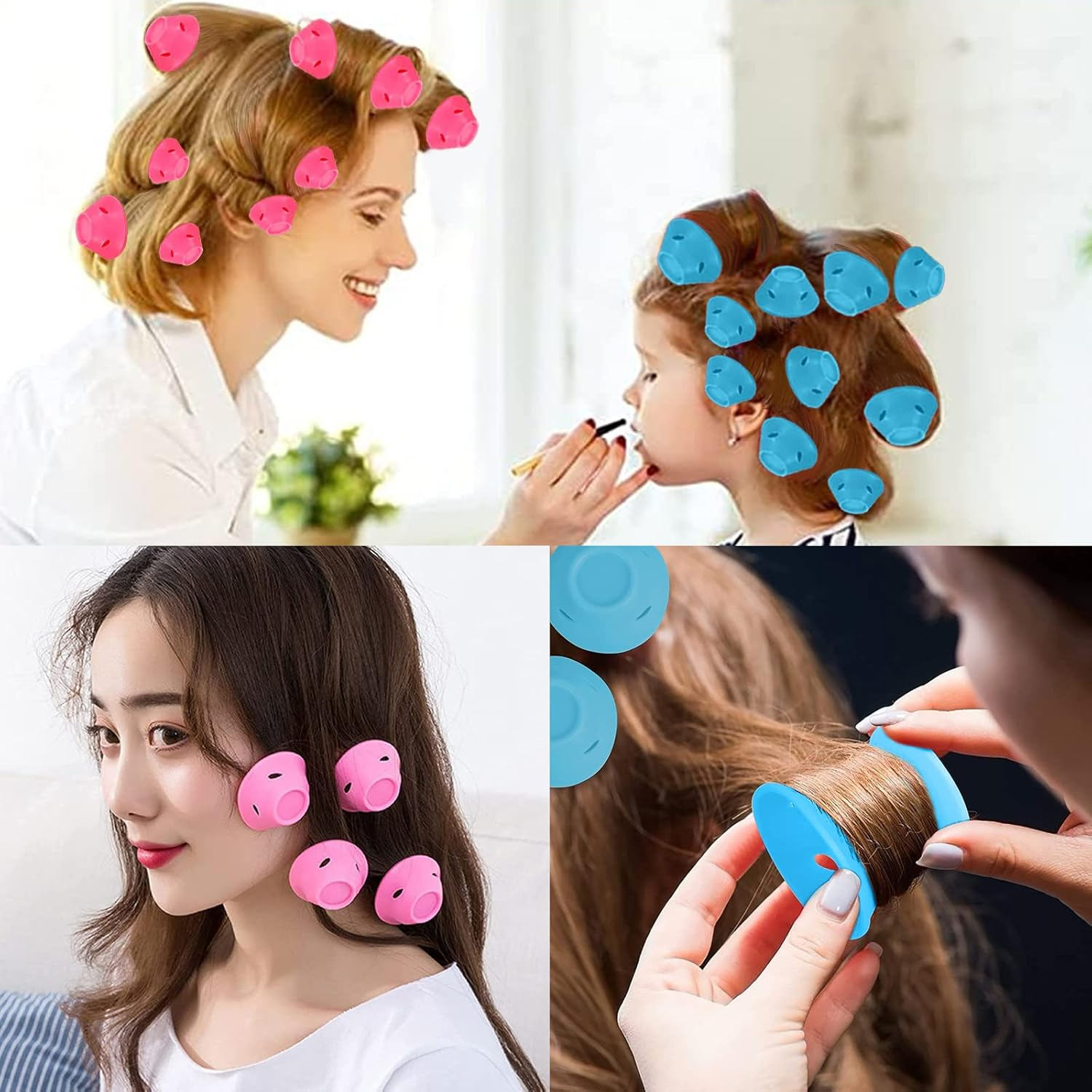 CZAYEFNH 40 Pieces Silicone Hair Rollers Self Grip Curlers, Curlers without Heat Hair Curler for Long Short Hair, Curler Set for Hair (Blue + Pink) image number 5