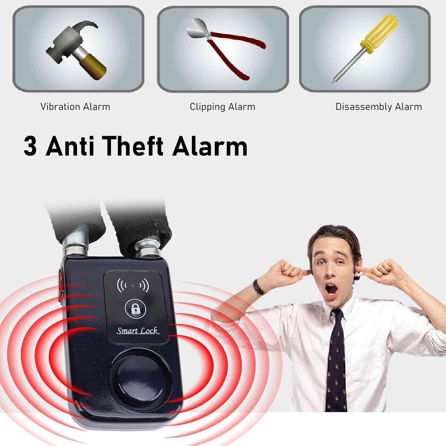 Bluetooth Chain Lock, APP Control Bike Lock with Vibration Alarm Function, Waterproof Keyless Lock, Anti-Theft, Smart Chain Lock for Bike, Motorcycle, Door & Gate (Blue) - Red image number 4