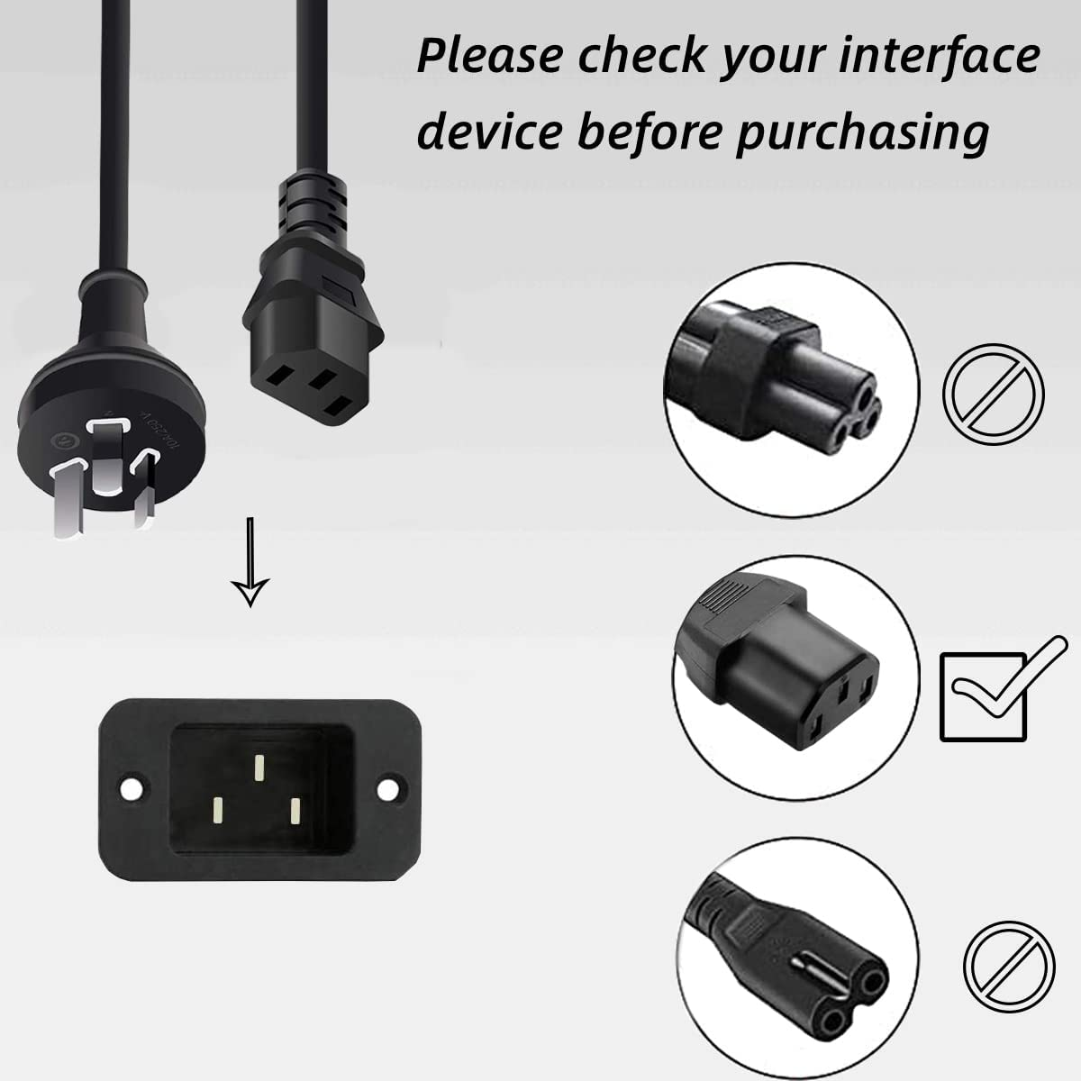 3 Prong Australia Plug 18 AWG Power Cord with with IEC 320 C13 Blade-Type Receptacles on the Female End,Standard Computer Pure Copper Extension Cable for Pcs, Monitors, Power Adapters...（1-M / 3.3FT image number 3