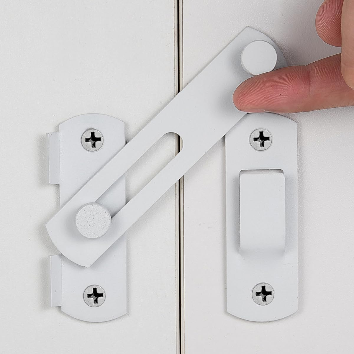 Barn Door Latches，3.93&rdquo; X 2.75&rdquo; Matte White Stainless Steel Barn Gate Flip Door Latch Bi-Fold Door Lock,Sliding Door Lock Gate Latches Wine Cabinet Closet Door Latches，White Finish