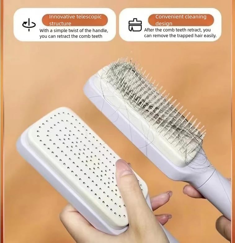 Self Cleaning Hair Brushes, Easy Clean Hair Brush with Retractable Bristles, anti Static Massage Comb Brush for Effortless Hair Removal and Cleaning image number 4