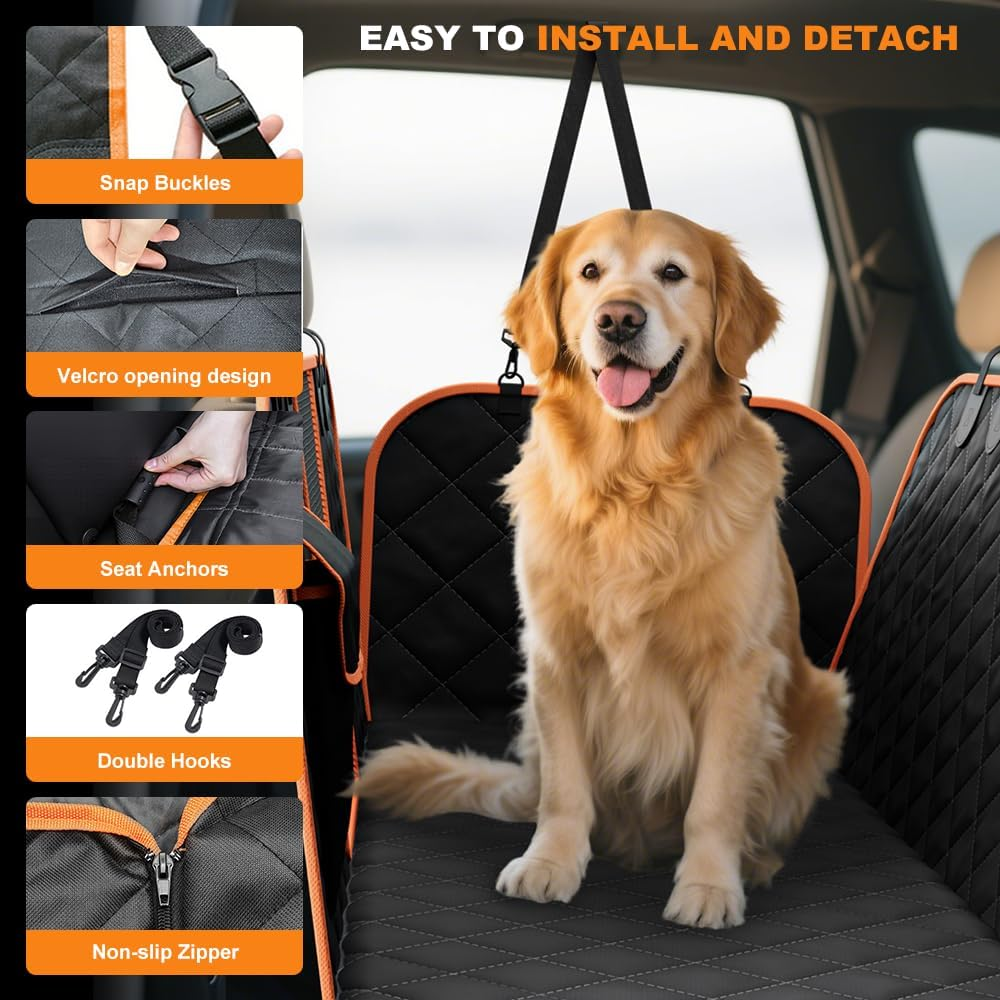 Dog Car Seat Cover,Large Space Back Seat Extender for Dogs,Waterproof Scratch Proof Nonslip Dog Hammock Soft Back Seat Covers with Mesh Visual Window & Side Flap for Cars Trucks and Suvs image number 2