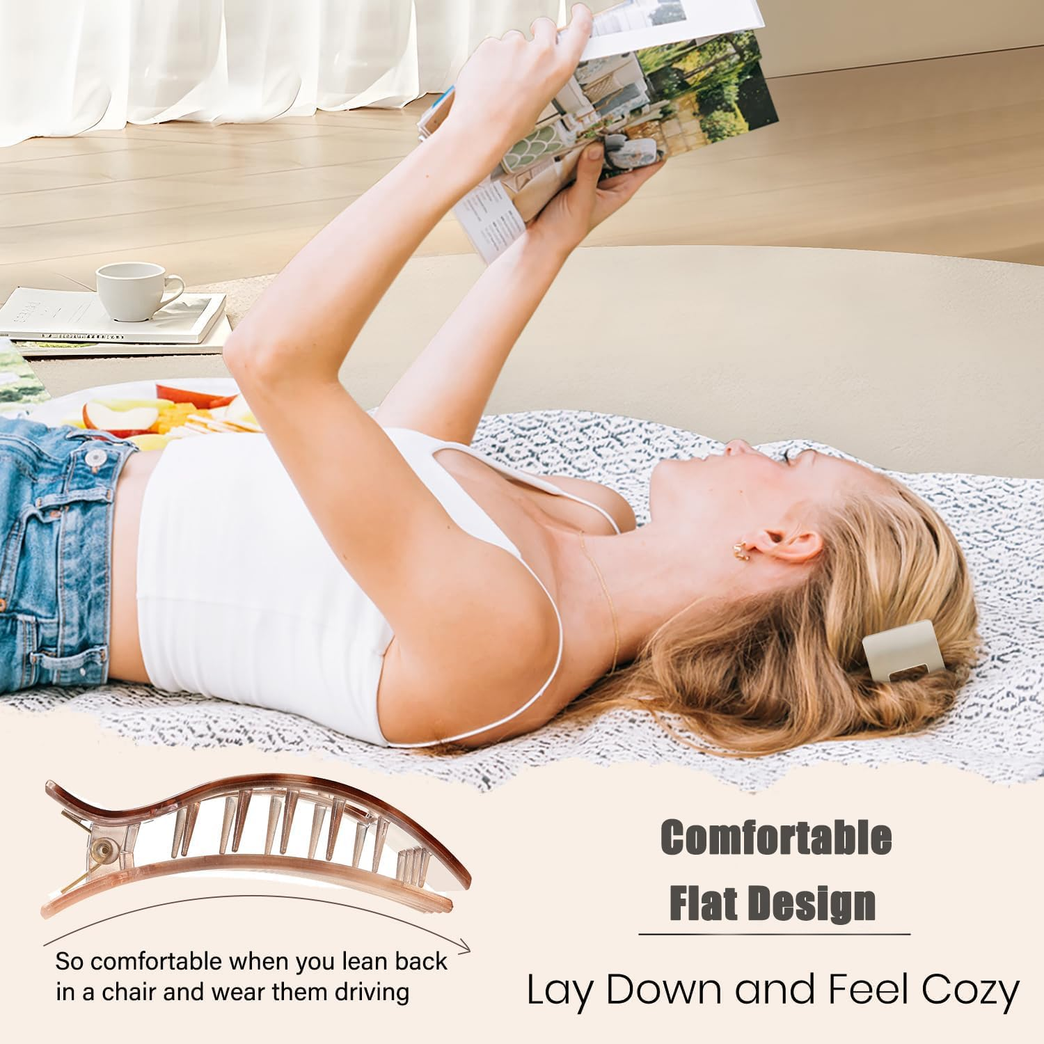 Women'S Hair Clip, Flat Claw Clip, Strong Hold & Non-Slip, Square Large French Hair Clip for Inserting for Thick and Thin Hair, Pack of 4 image number 5