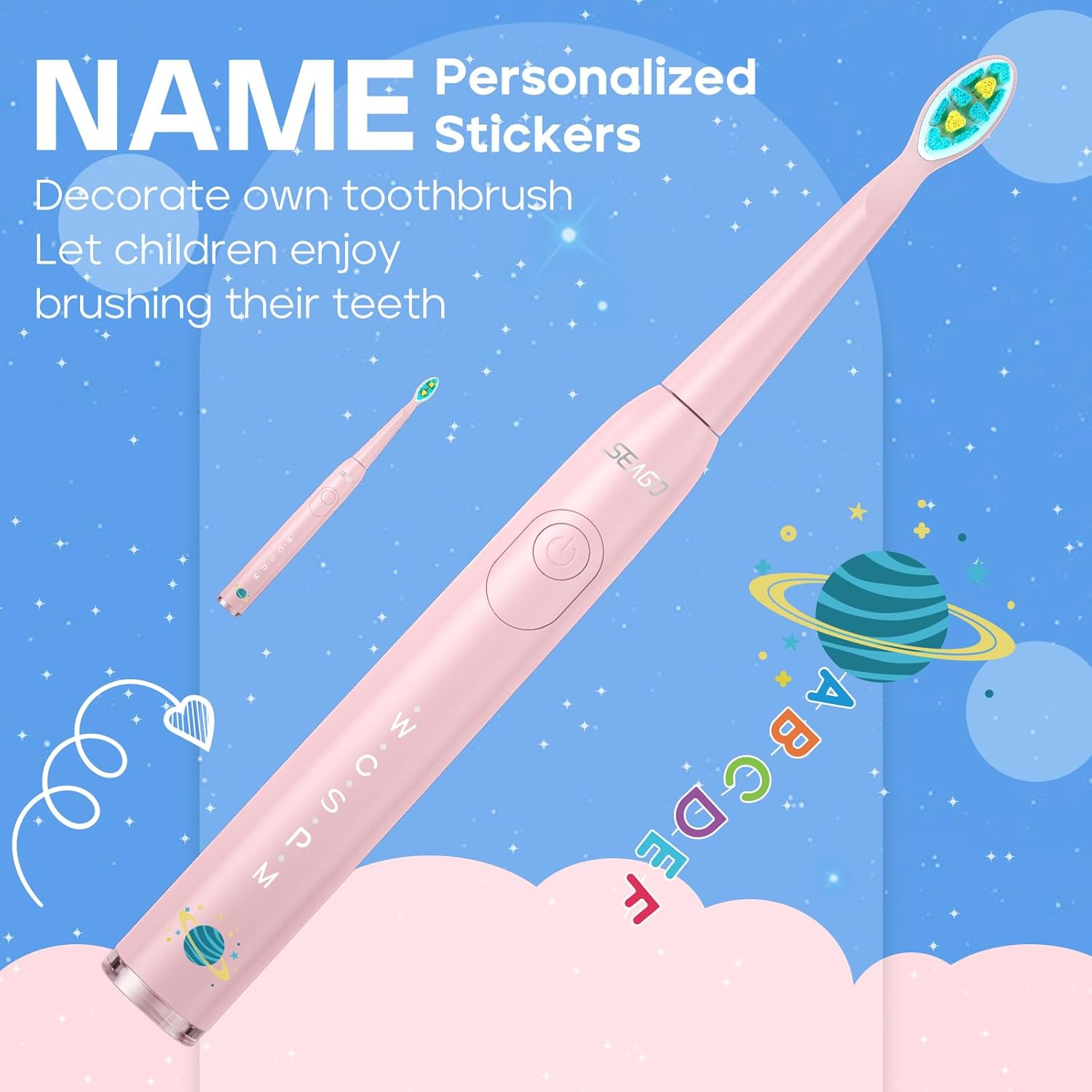 SEAGO Kids Electric Toothbrush, Rechargeable Sonic Soft Bristle with 8 Brush Heads, for Kids and Children, Ages 3-12 (Pink, Normal) - Navy image number 5
