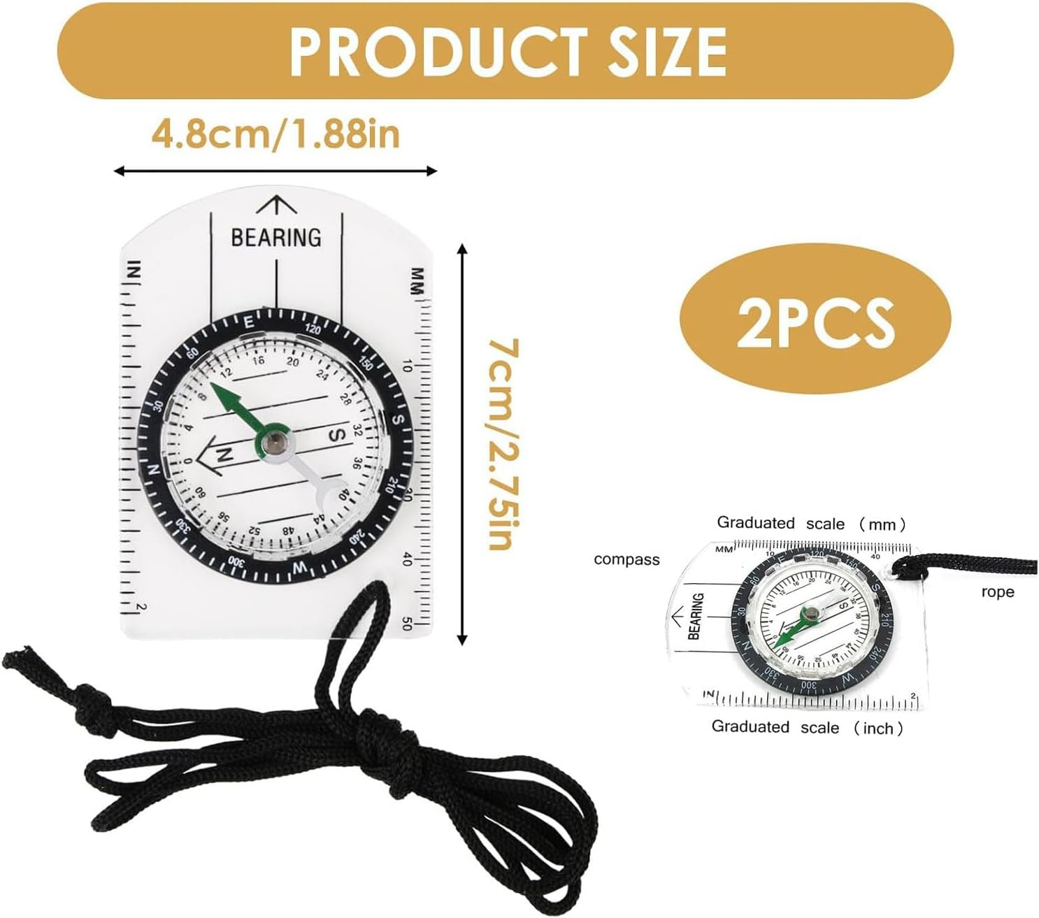 Rhoyee 2-Pack Orienteering Compass &ndash; Waterproof Hiking Compass with Baseplate Ruler & Lanyard &ndash; Navigation Tool for Camping, Backpacking, Kids, Survival & Outdoor Adventures image number 3