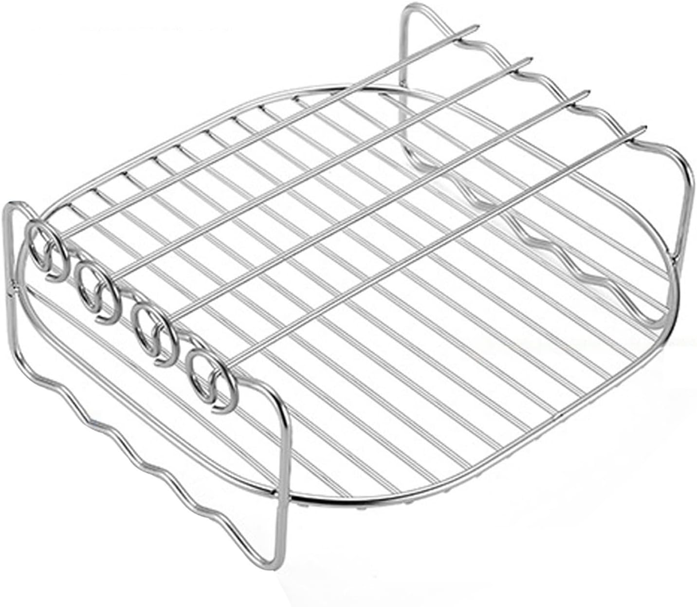 Air Fryer Rack Set - Stainless Steel Grilling Rack with Skewers for D-U-A-L Basket Air Fryer Accessories, Oven, Microwave - Airfryer Grill Stand for Roasting Cooking (6, 7, 8 Inches) image number 2