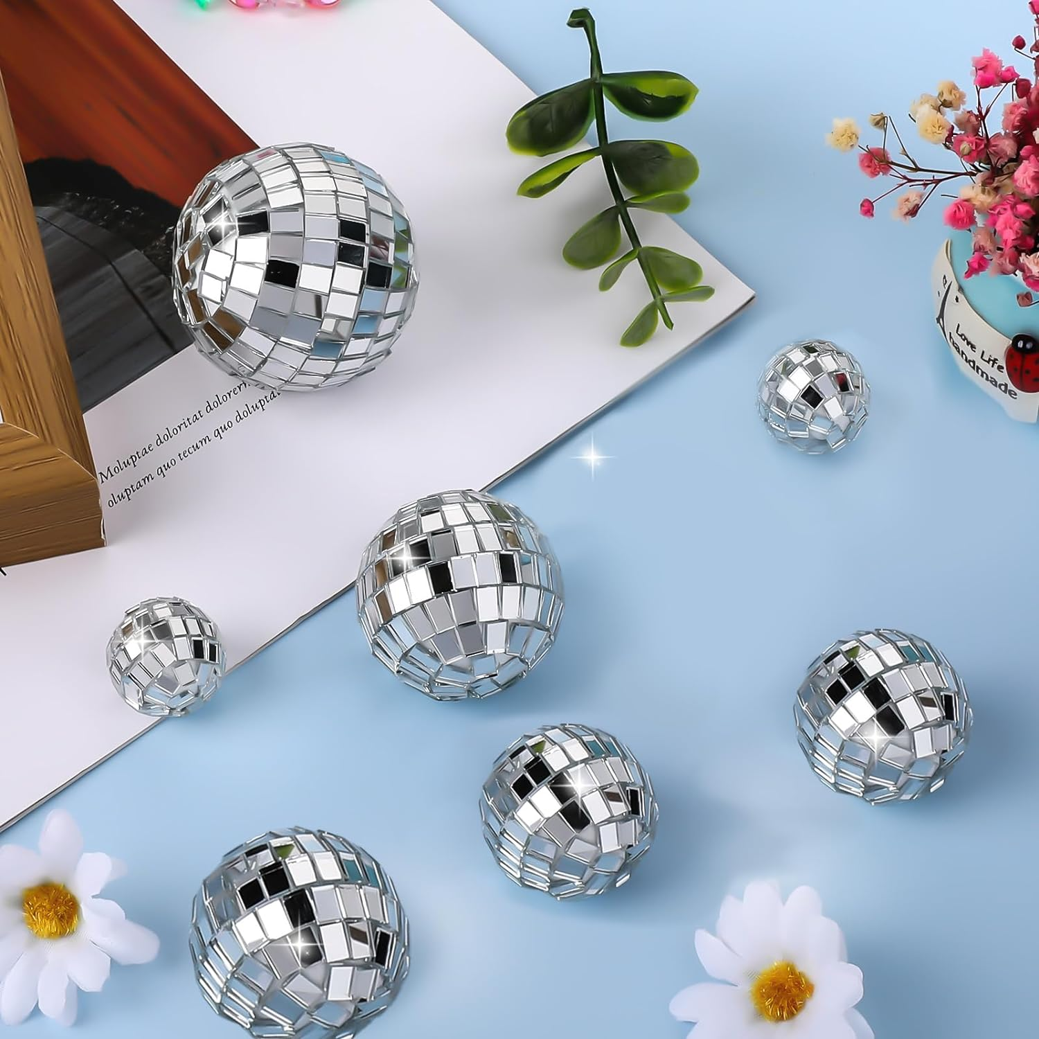 7PCS Disco Ball Cake Topper, Disco Ball Cake Decorations Different Sizes, 70S Disco Themed Dance Party Supplies, Small Disco Balls for Cake Dessert Accessories Disco Party Ornament (Silver) image number 5