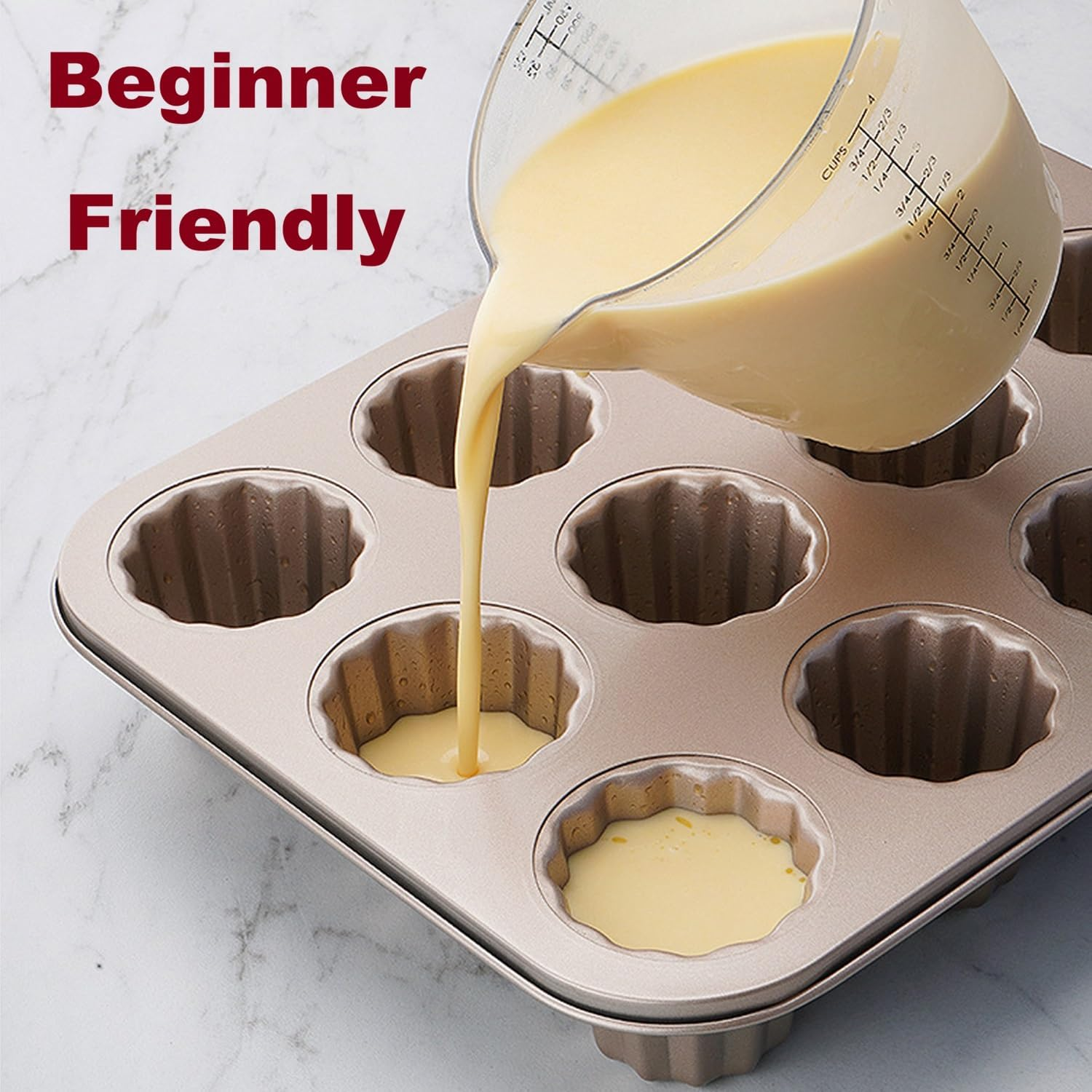 Itoids 12 Cups Canele Mold Cake Pan, Non-Stick Baking Pan for Oven, Carbon Steel Bakeware Tools, French Pastry Molds, Muffin Cupcake Pan (12-Cavity) image number 2