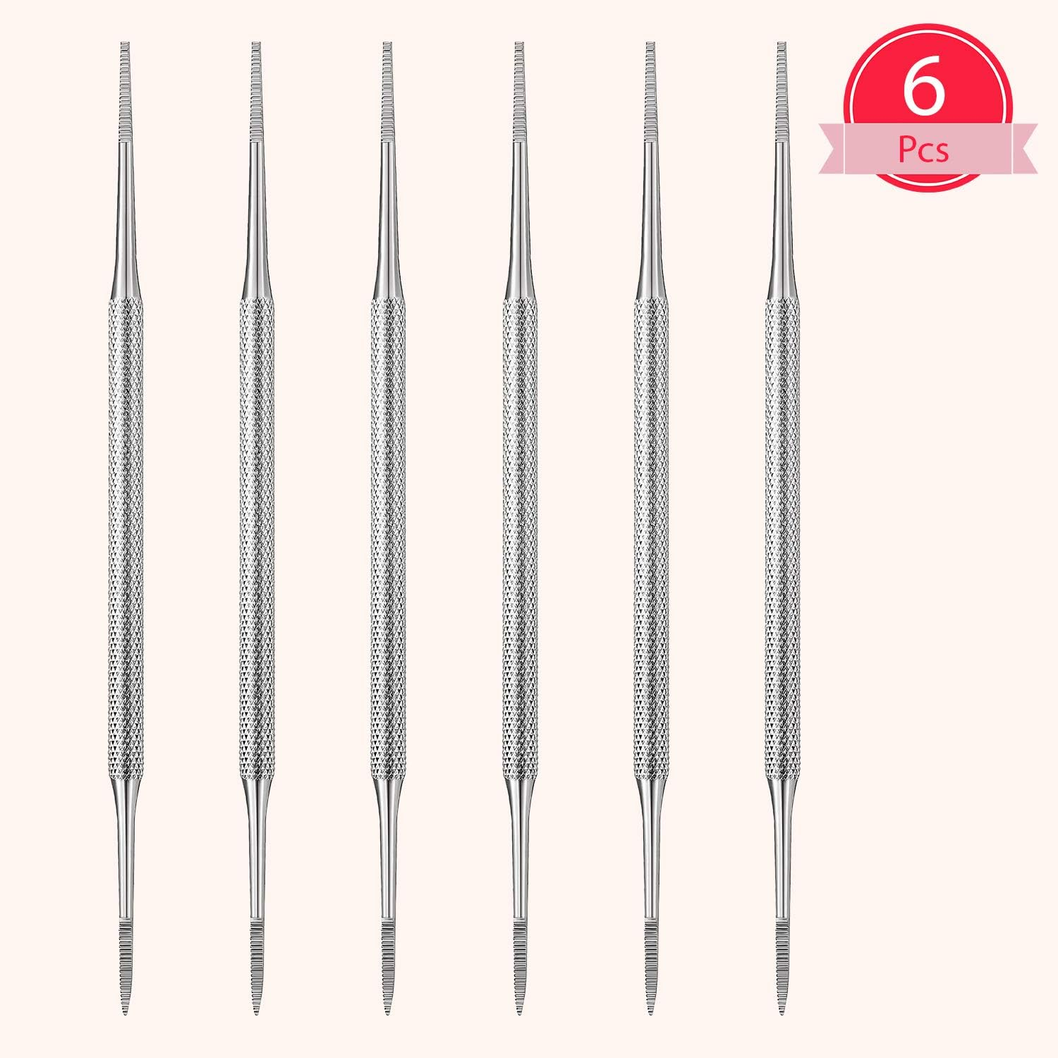 Mudder 6 Pack Ingrown Toenail Files Double Sided Toenail Lifters One Side Flat and One Side Curved Stainless Steel Manicure Treatment Removal Pedicure Tools for Feet under Nail Cleaner