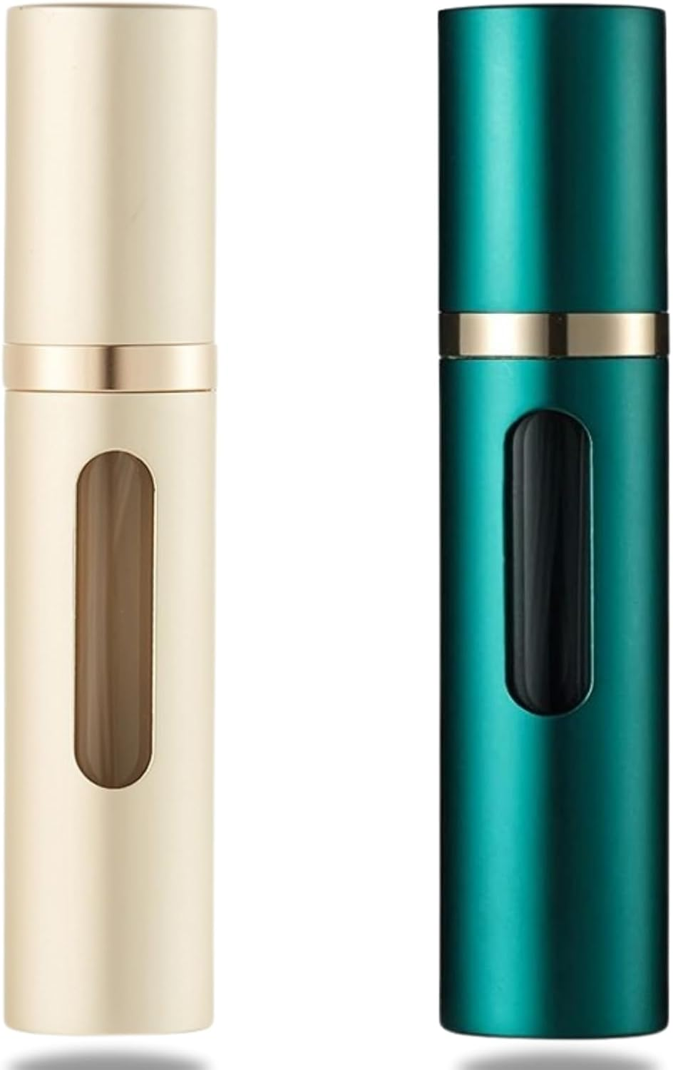 Asanana Refillable Perfume Atomizer Bottom Refill Charge Visualization Window Mini Luxury Stylish 5Ml Fragrance Bottle Lightweight Travel Office Aluminum Atomiser(Ap-2P) (Gold&Green)