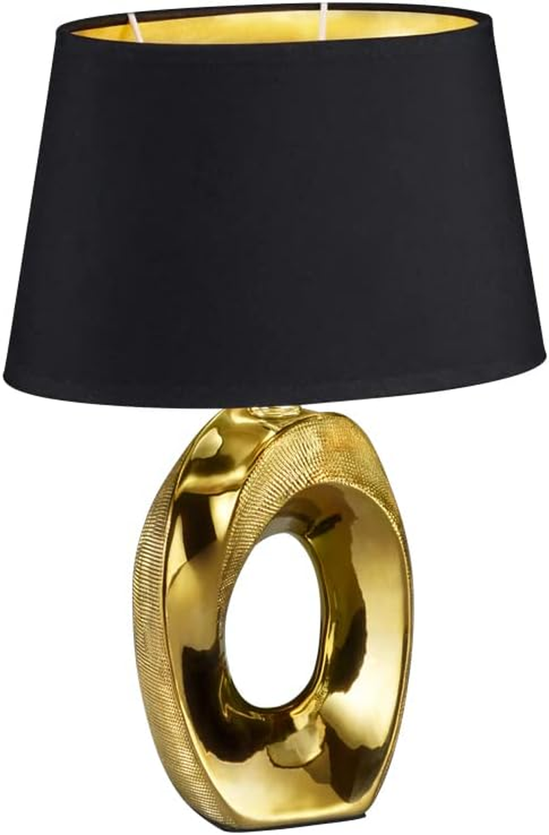 Reality Leuchten Taba R50511079 Ceramic Table Lamp with Black/Gold Fabric Shade Height 33 Cm